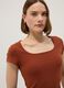 Orange fitted stretch-cotton T-shirt with square neckline_3