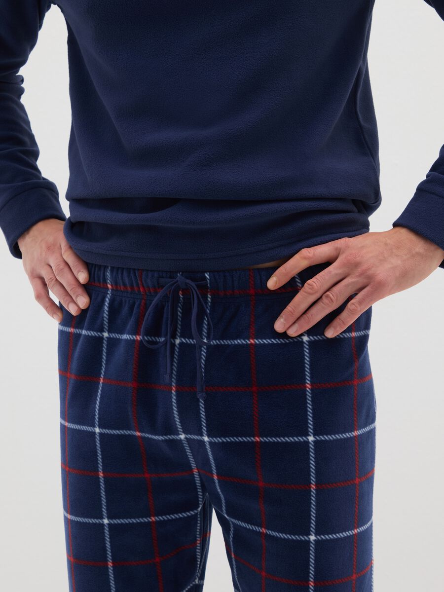 Blue check regular fit fleece pyjamas_3