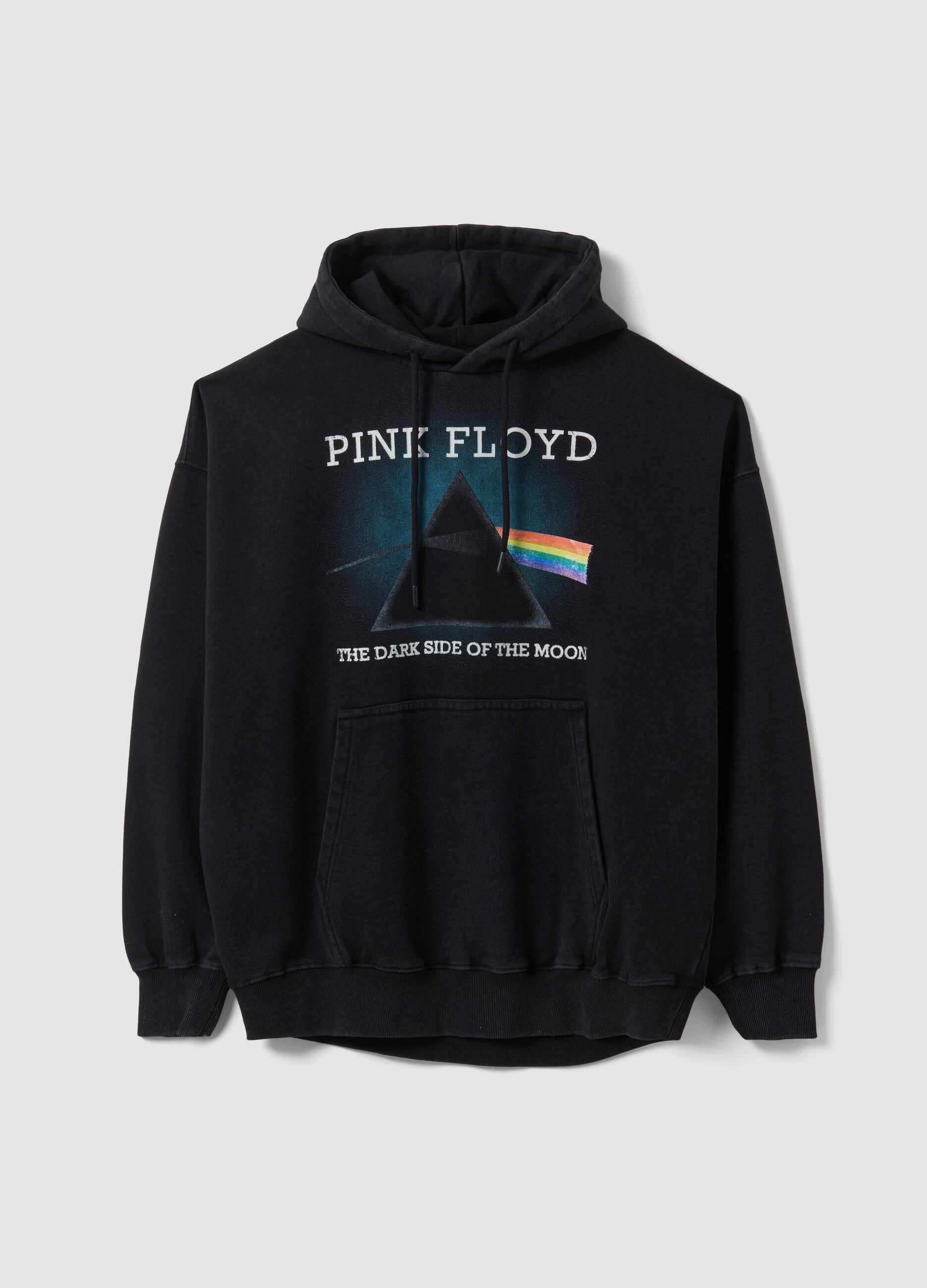 Black cotton-blend hoodie with Pink Floyd print