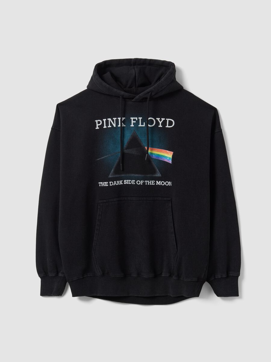 Black cotton-blend hoodie with Pink Floyd print_0