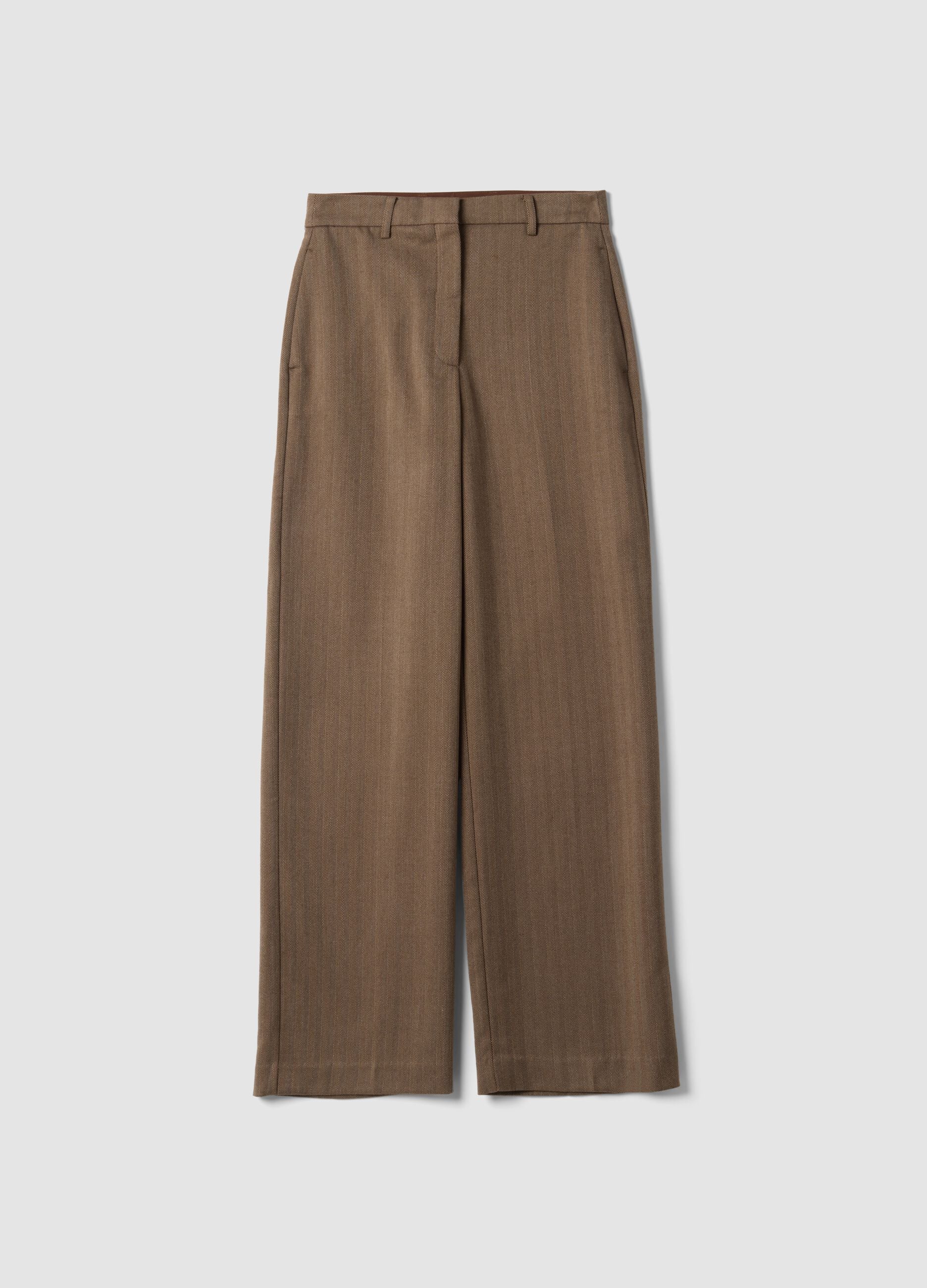 Brown regular-fit formal trousers in stretch viscose