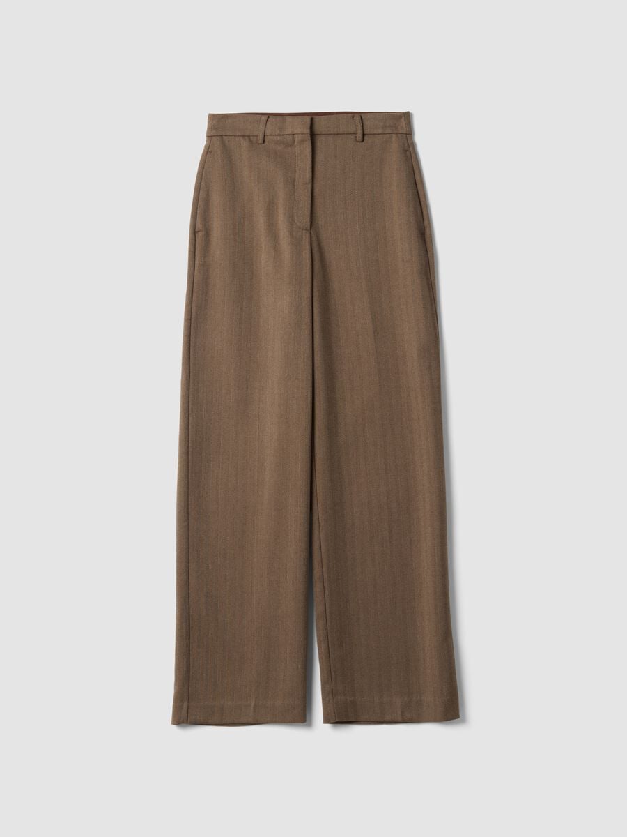 Brown regular-fit formal trousers in stretch viscose_0