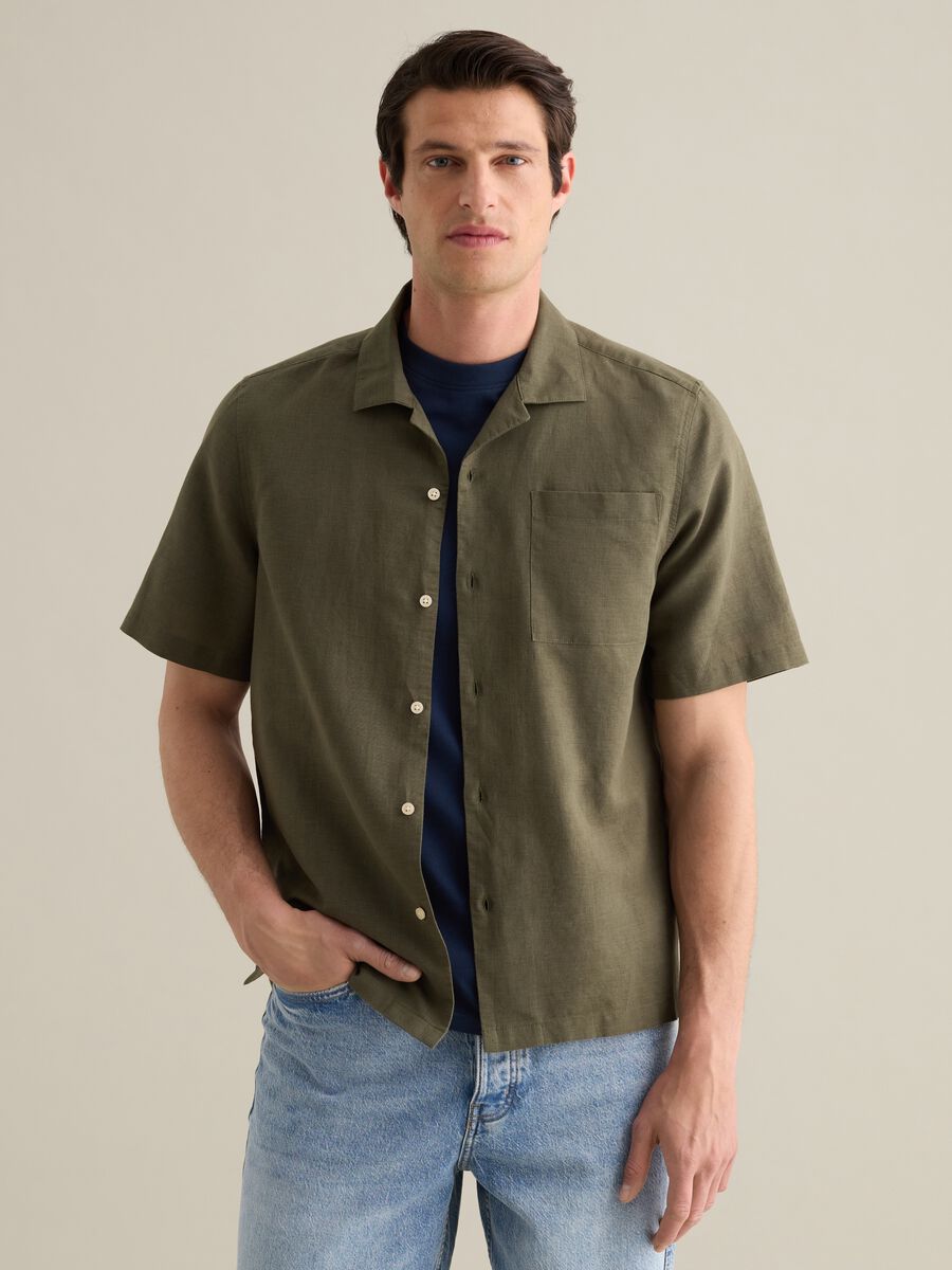 Green linen and cotton shirt Piombo_0