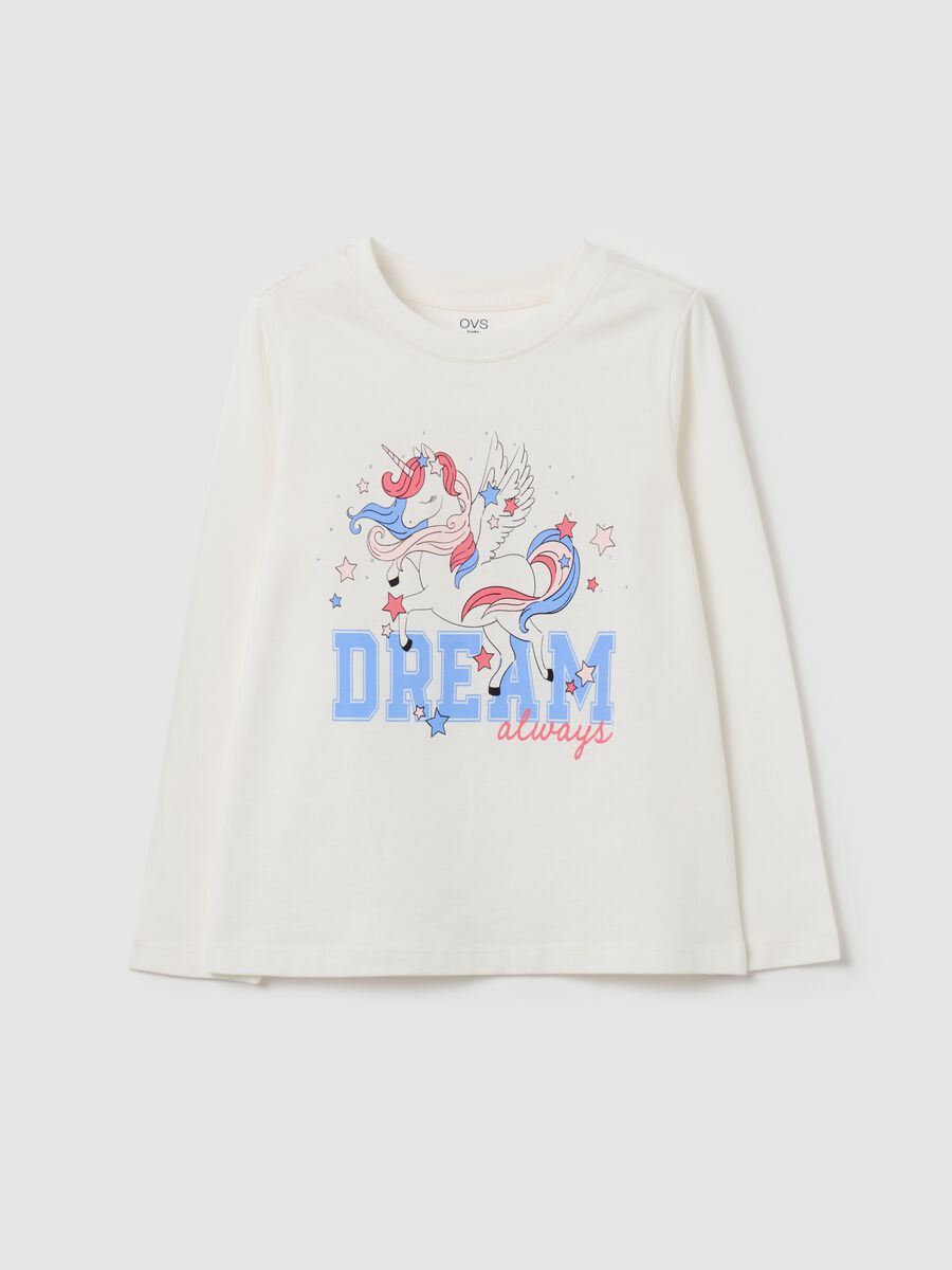 Cotton T-shirt with print and long sleeves_0
