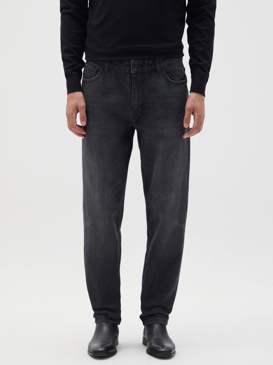 Relaxed fit black pure cotton jeans_1