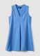 Light Blue Pure Cotton Regular Mini Dress with Ruched V-Neck_4