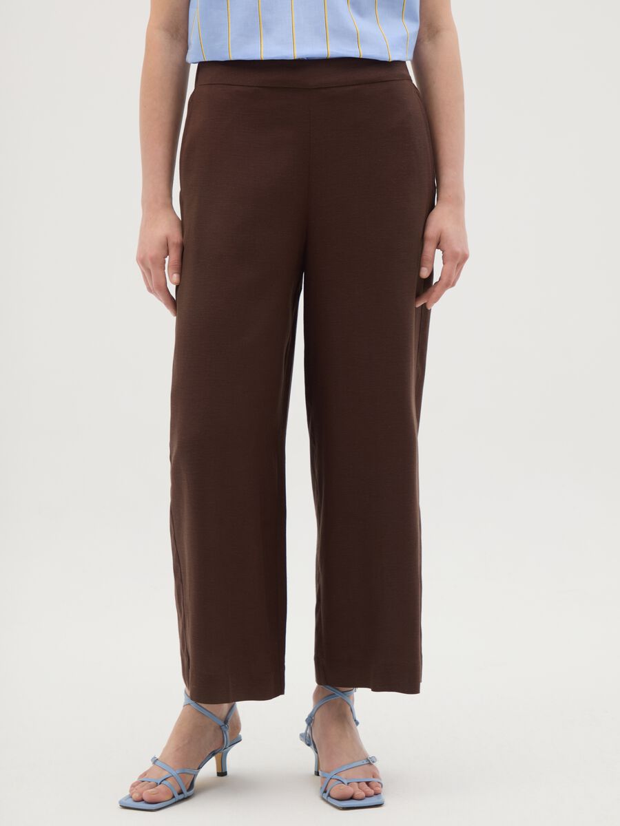 Women's Brown Viscose Blend Culotte Trousers_1