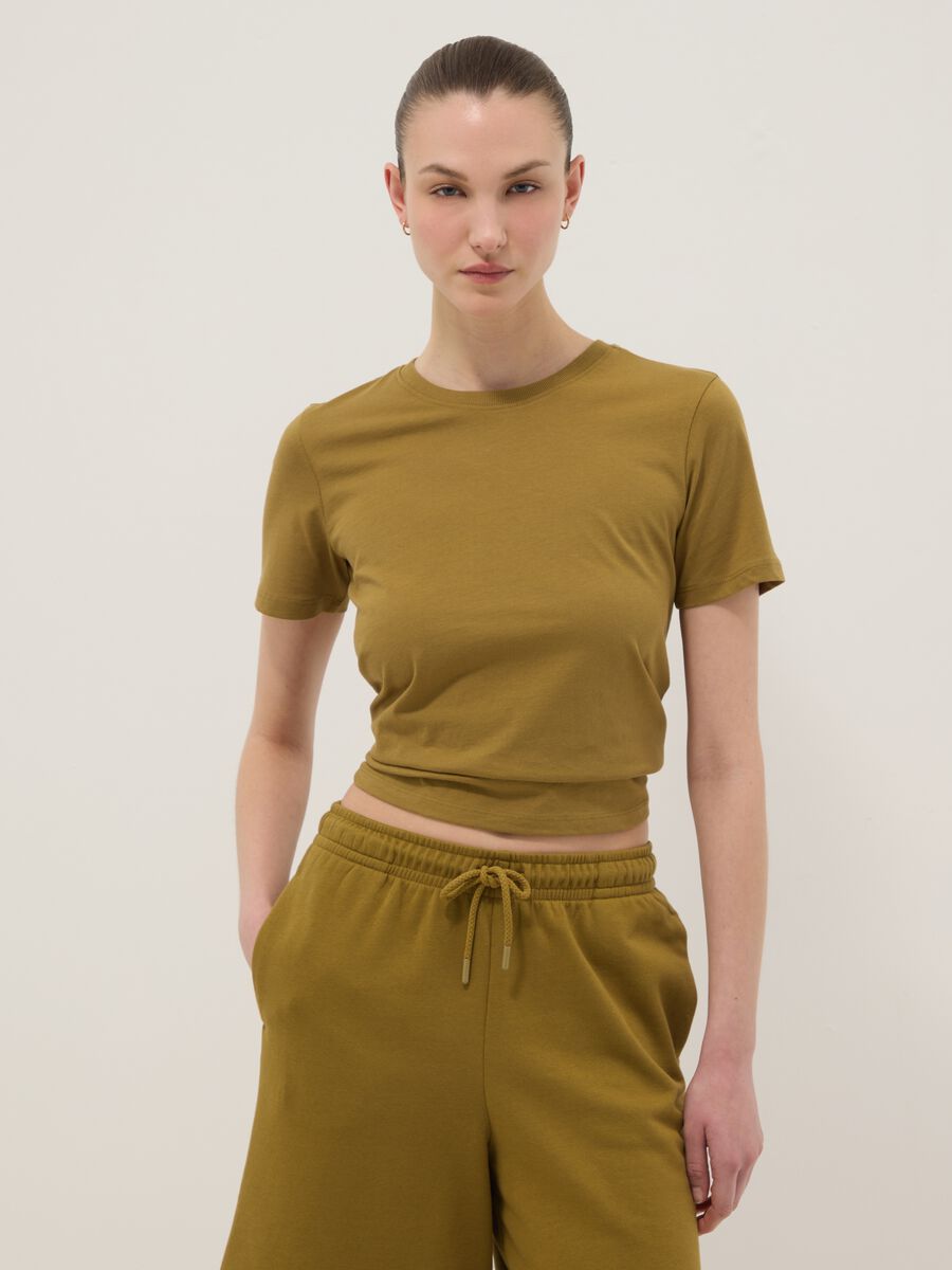 Green pure cotton short-sleeve T-shirt, regular fit_1