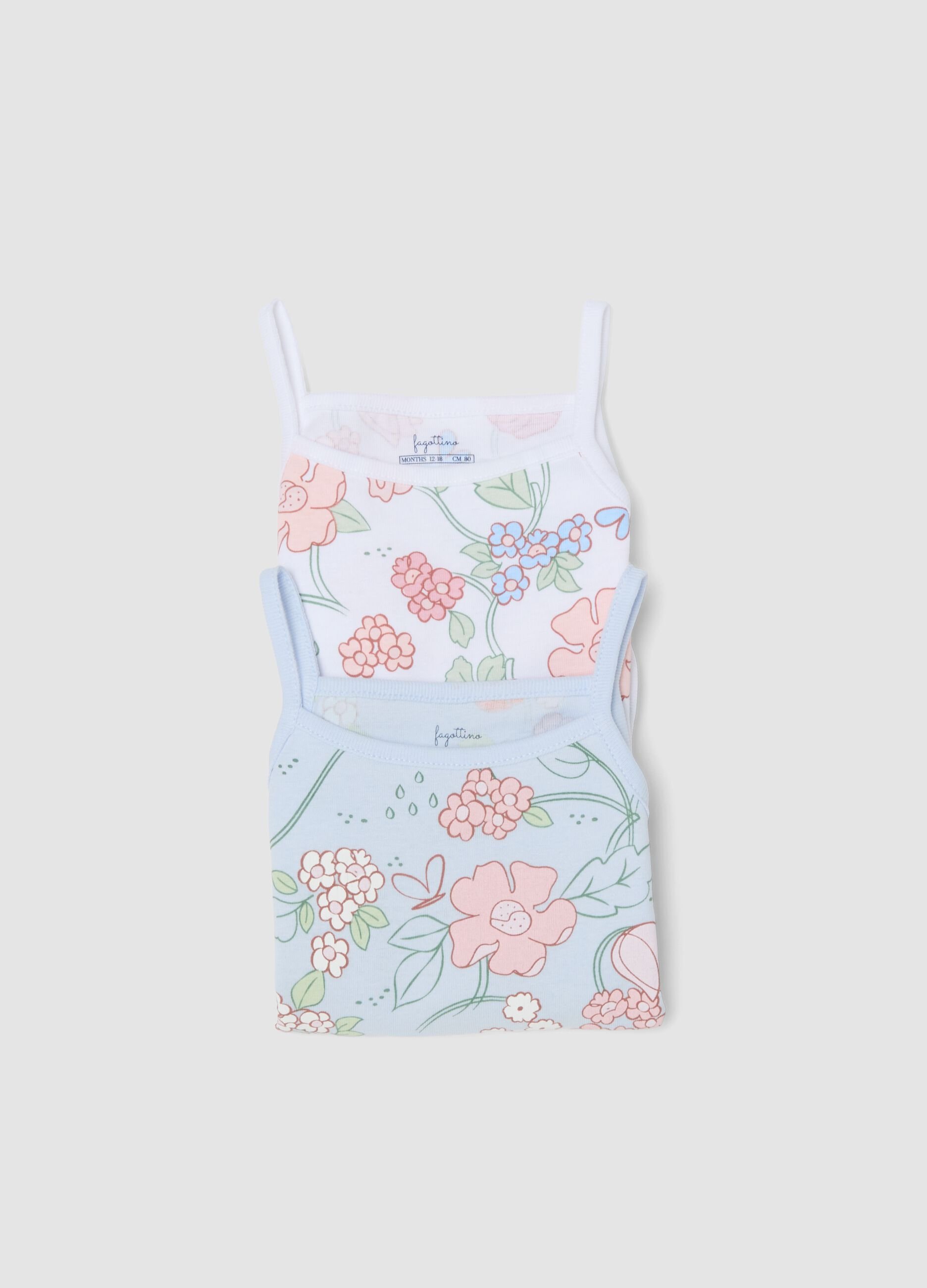 Twin pack of light blue organic cotton bodysuits with floral print