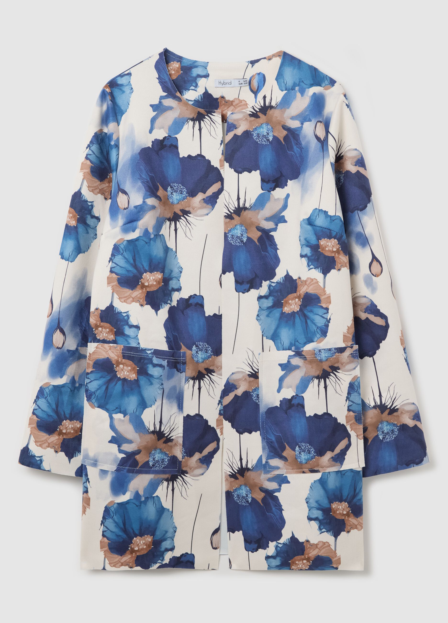 Long white and blue open jacket with flowers