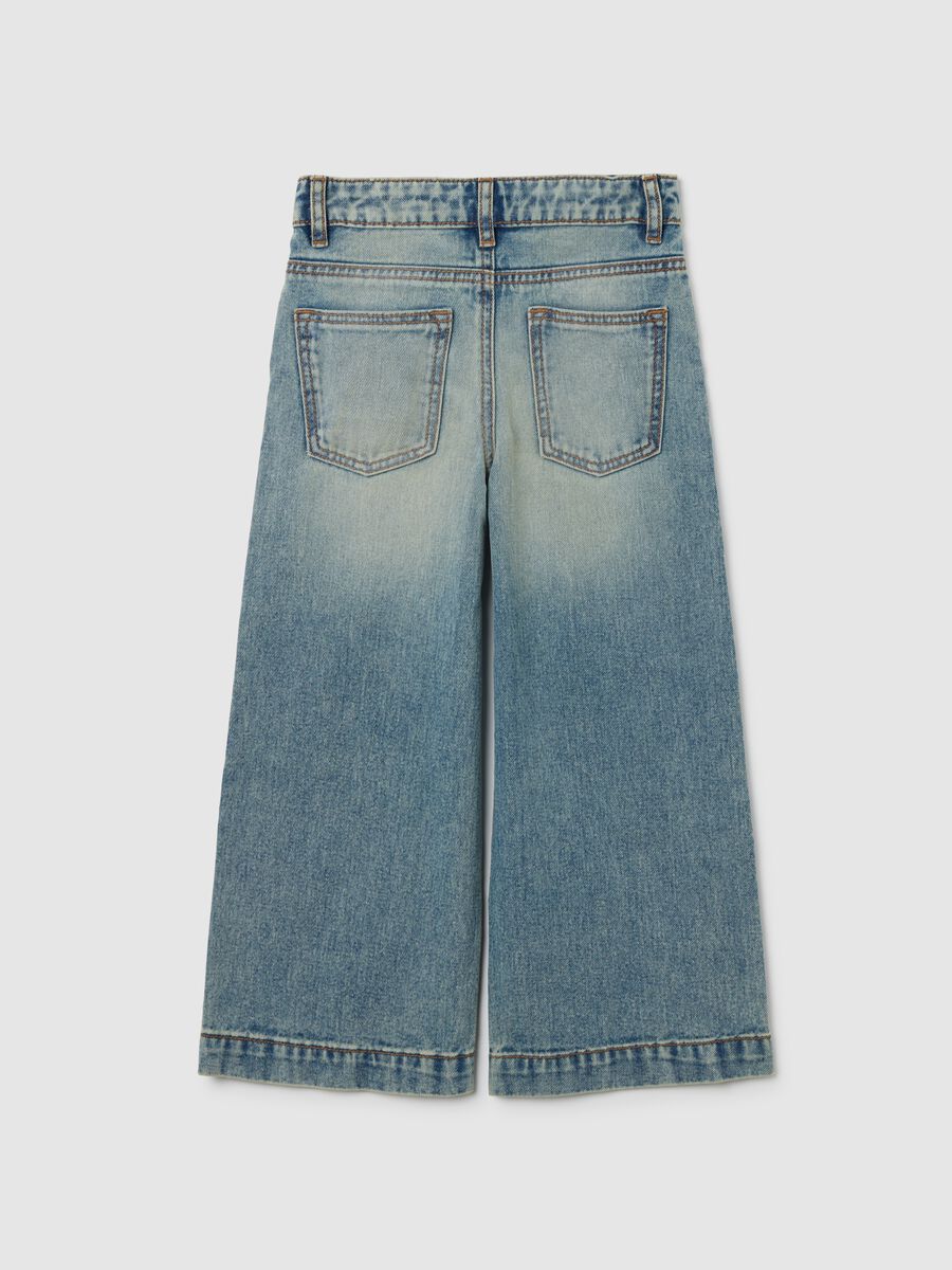 Girl's blue regular fit denim jeans with embroidery_1