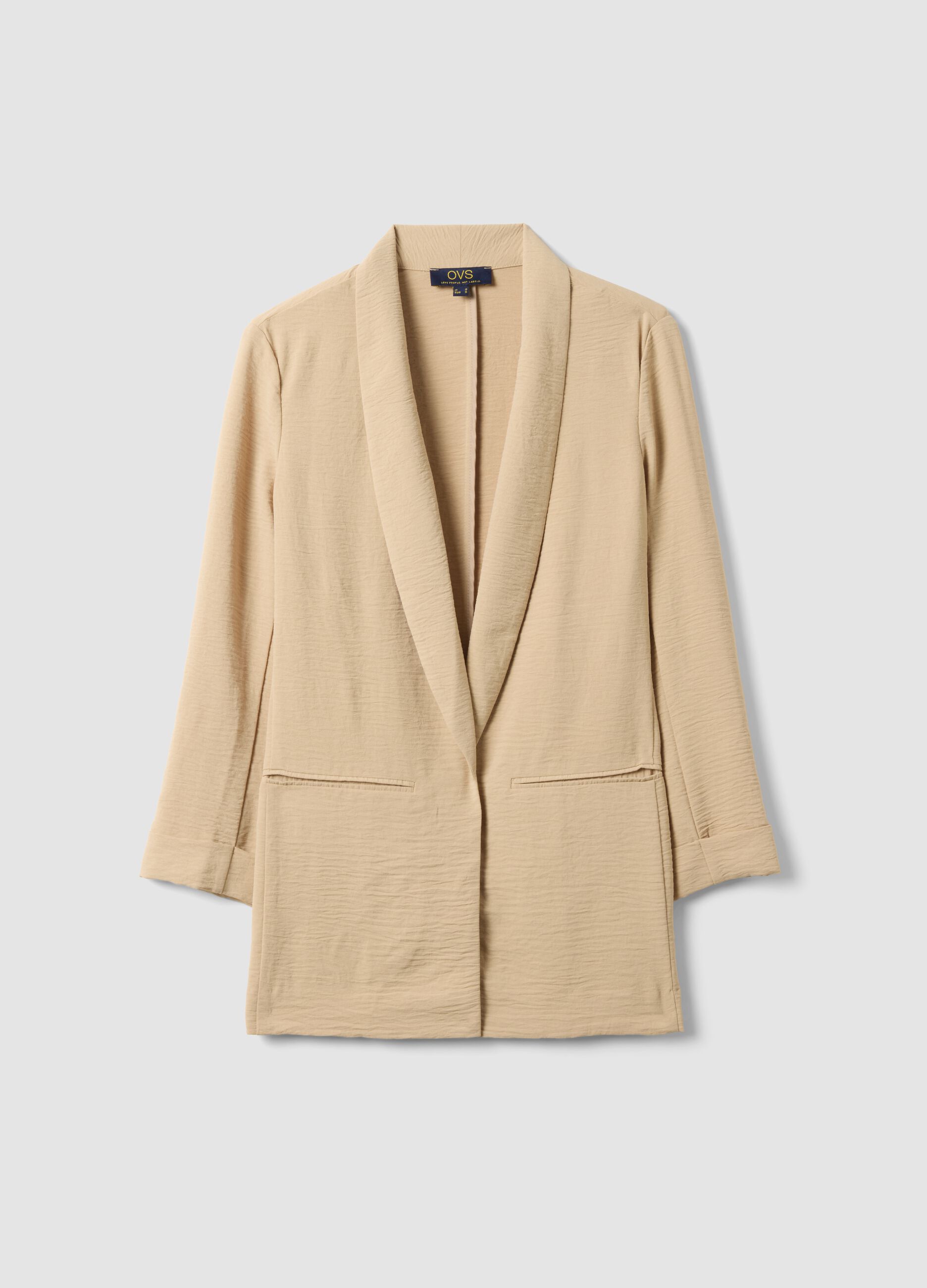 Beige regular-fit buttonless blazer