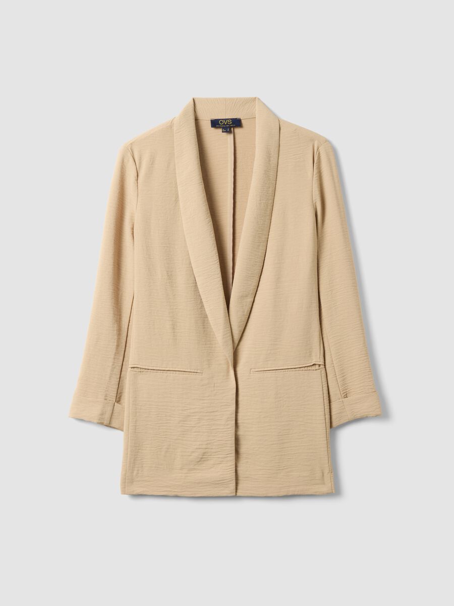 Beige regular-fit buttonless blazer_4
