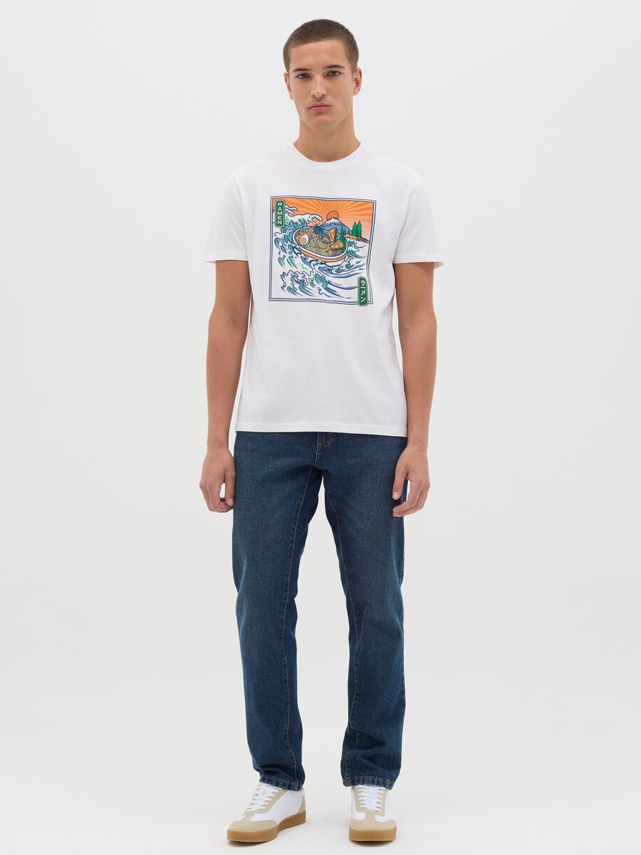 T-shirt da uomo in puro cotone bianca regular fit con stampa_1