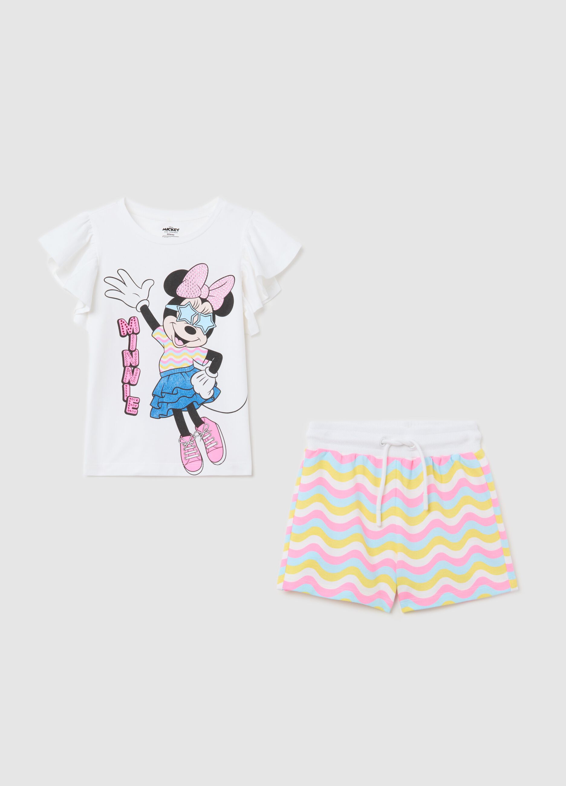 White stretch cotton jogging set with Minnie Mouse print