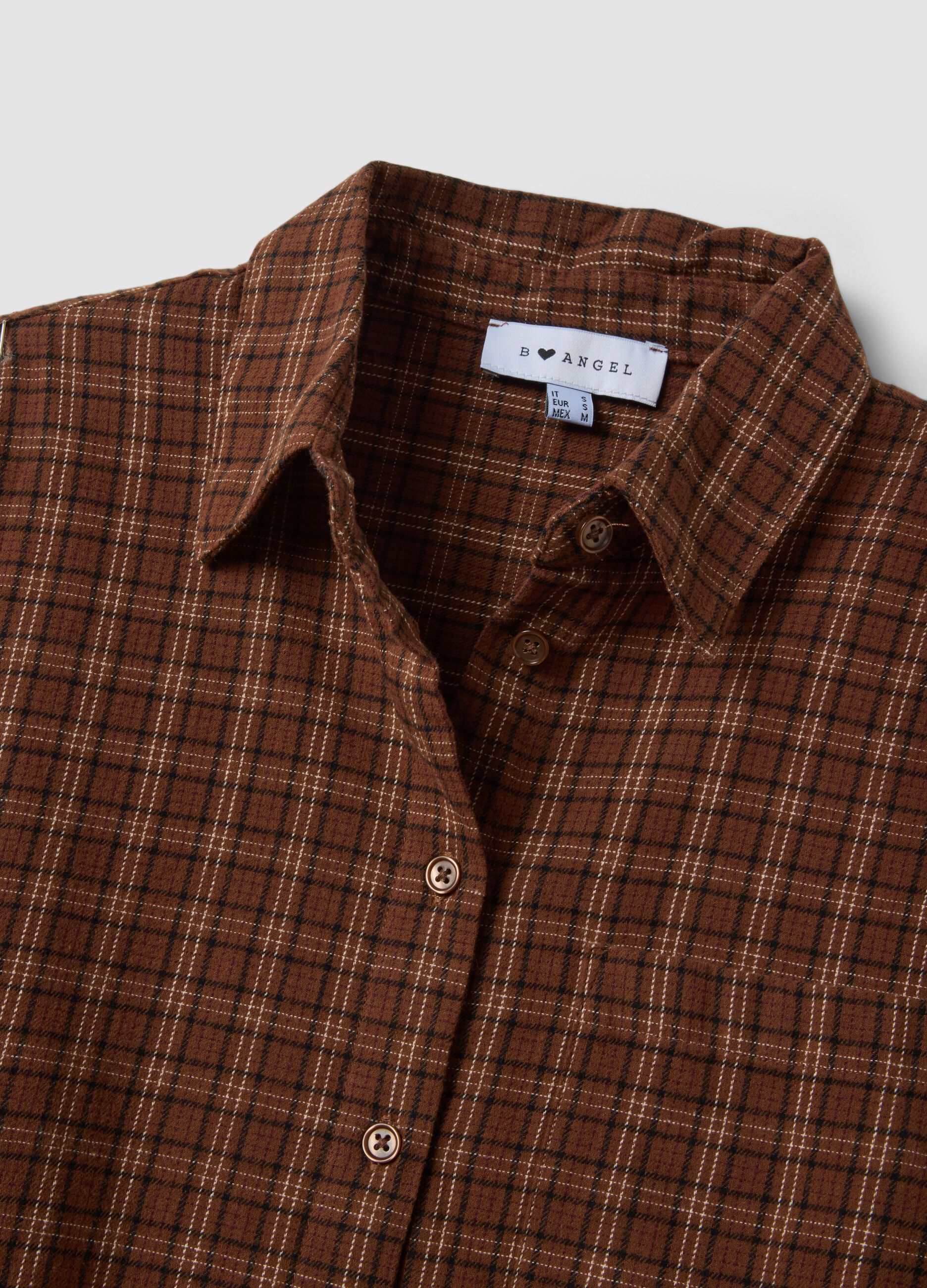 Brown checked pure cotton flannel shirt