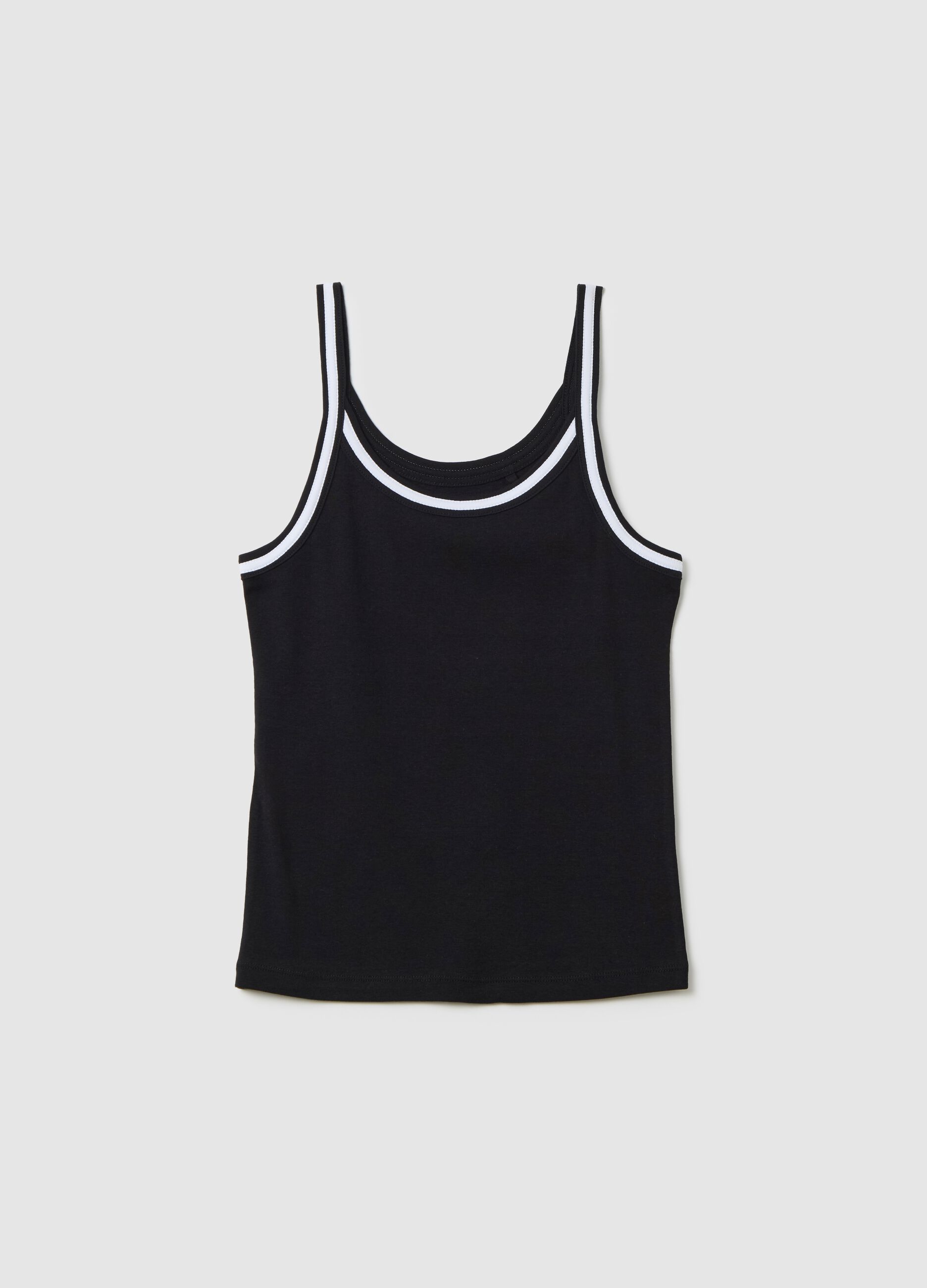 Black cotton vest with white trim