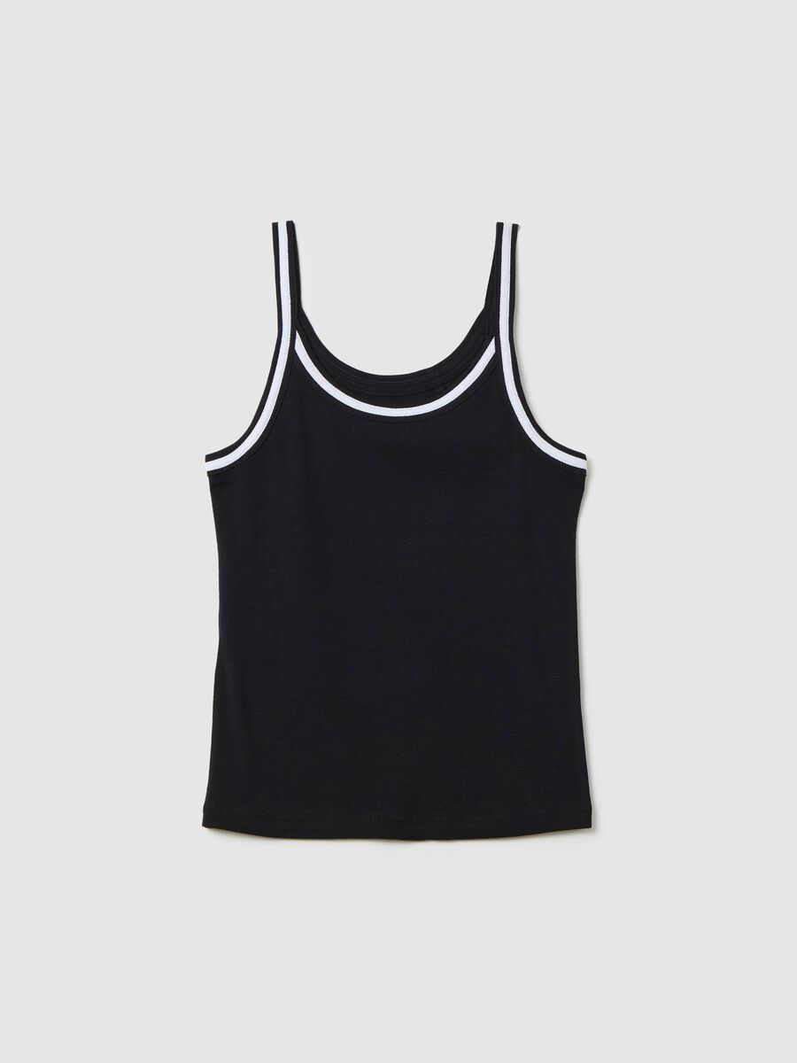 Black cotton vest with white trim_4