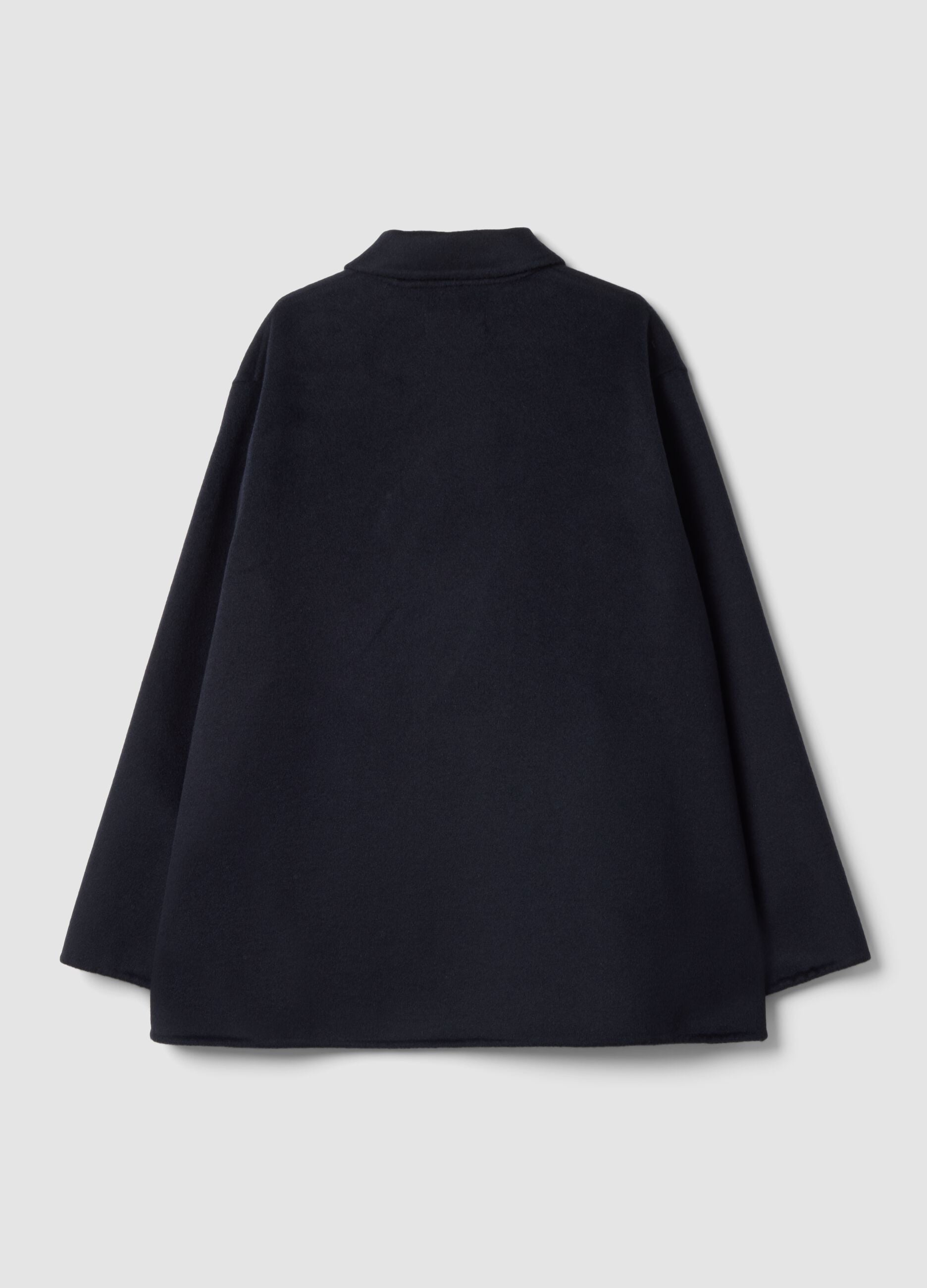 Blue wool-viscose blend over-fit coat with buttons