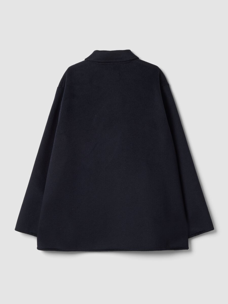 Cappotto blu in misto lana e viscosa con bottoni over fit_2