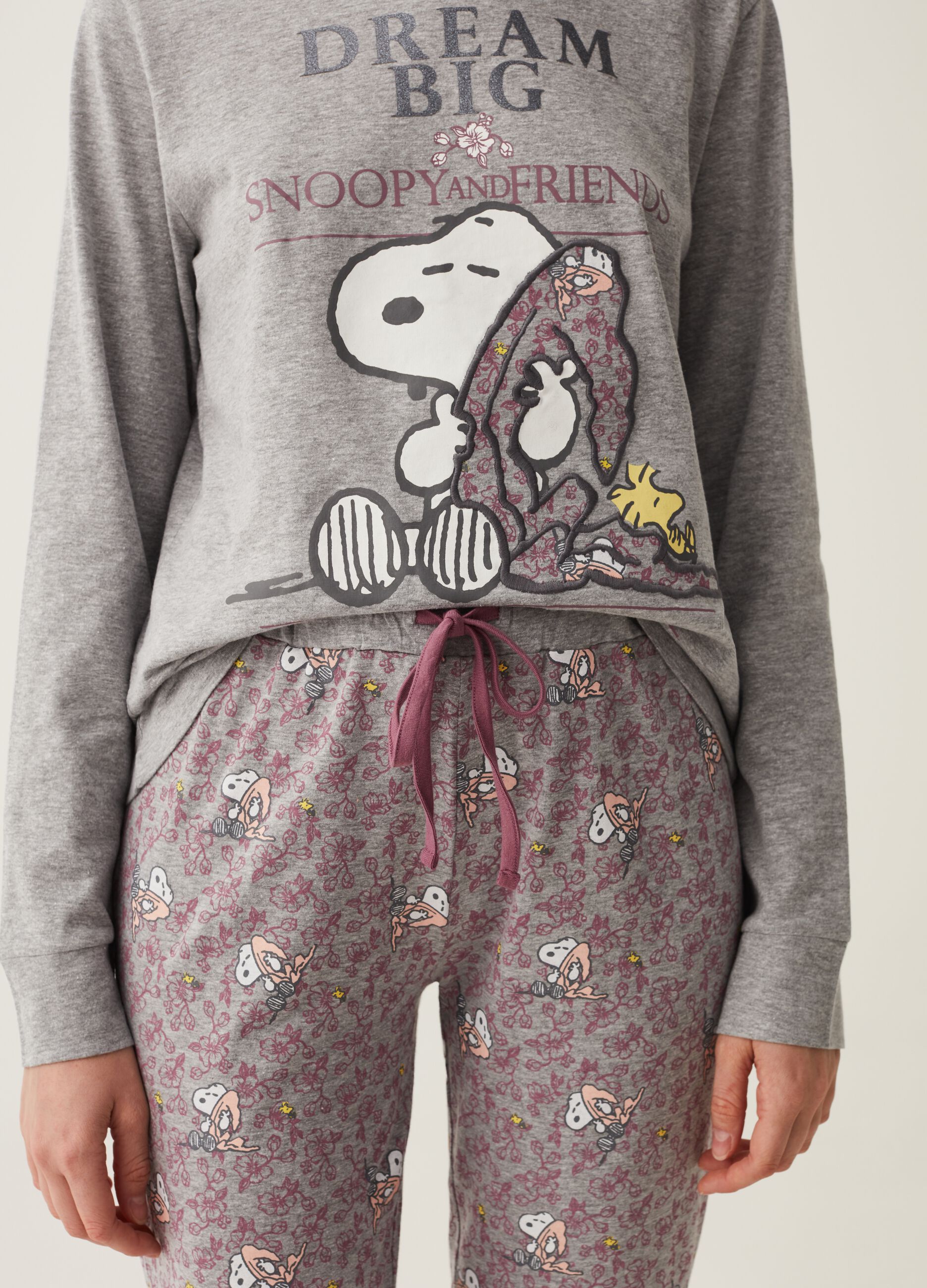 Pigiama lungo in cotone con stampa Snoopy_3
