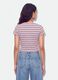 T-shirt crop viola in puro cotone a righe con stampa_2
