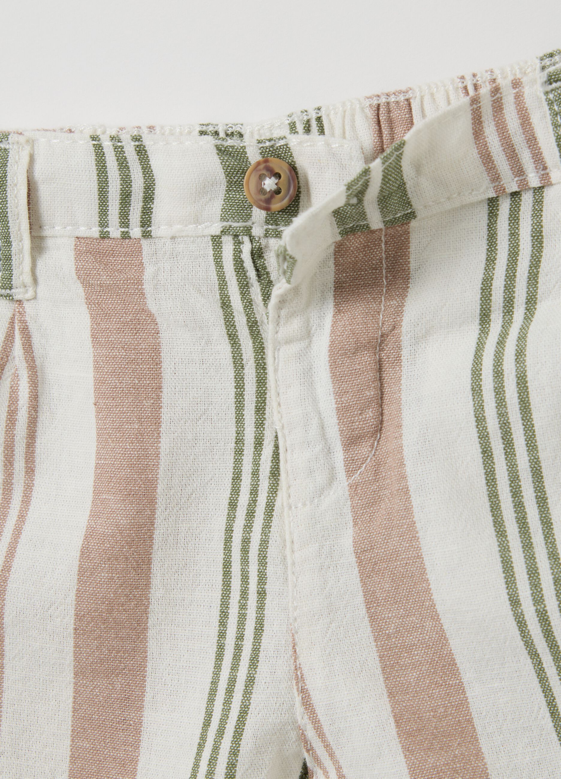 Set neonato da maschio in cotone e lino beige con t-shirt e shorts