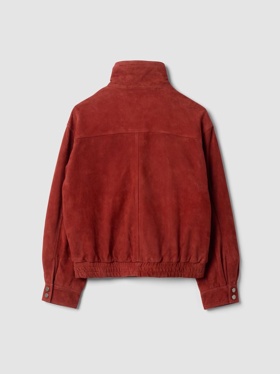 Bomber rosso in vera pelle con zip e bottoni regular fit_6