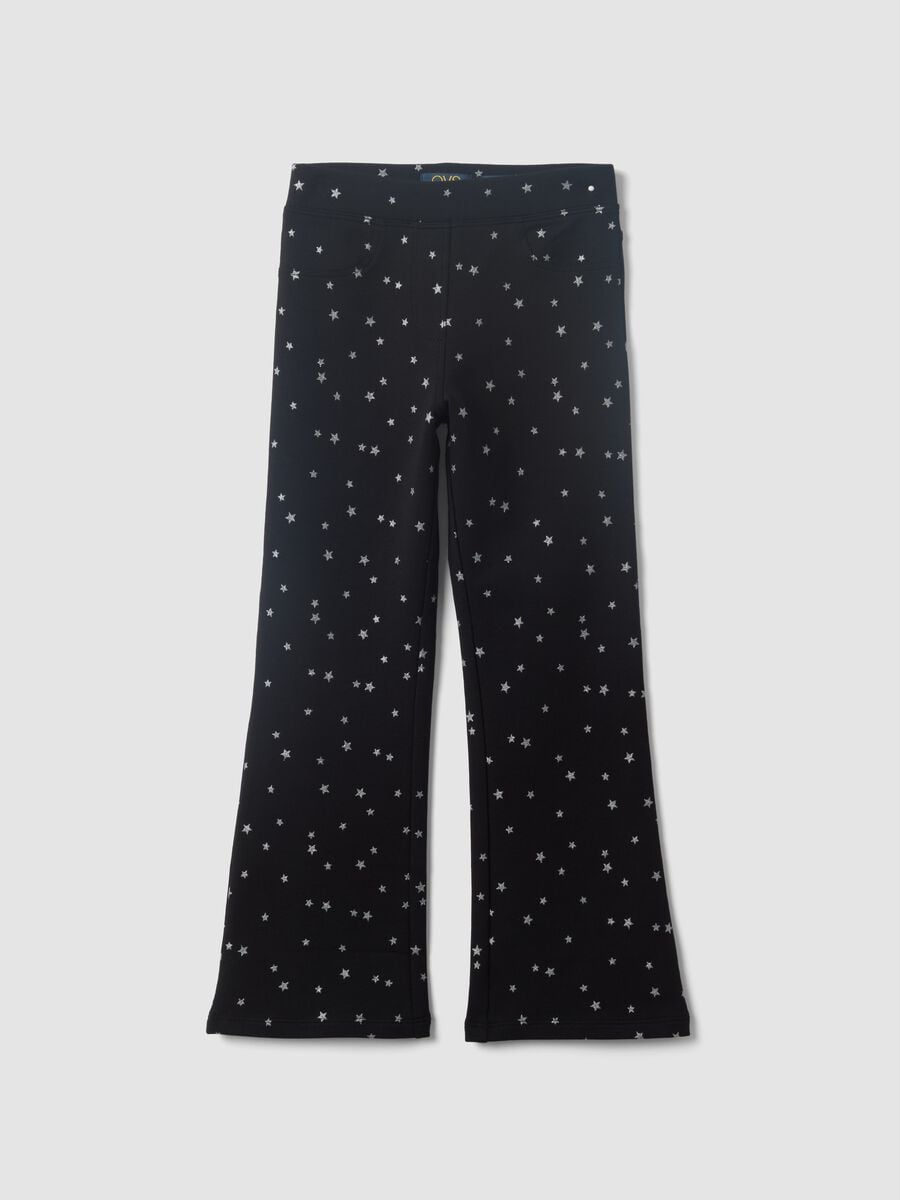 Black flared stretch-cotton star-print trousers for girls_0
