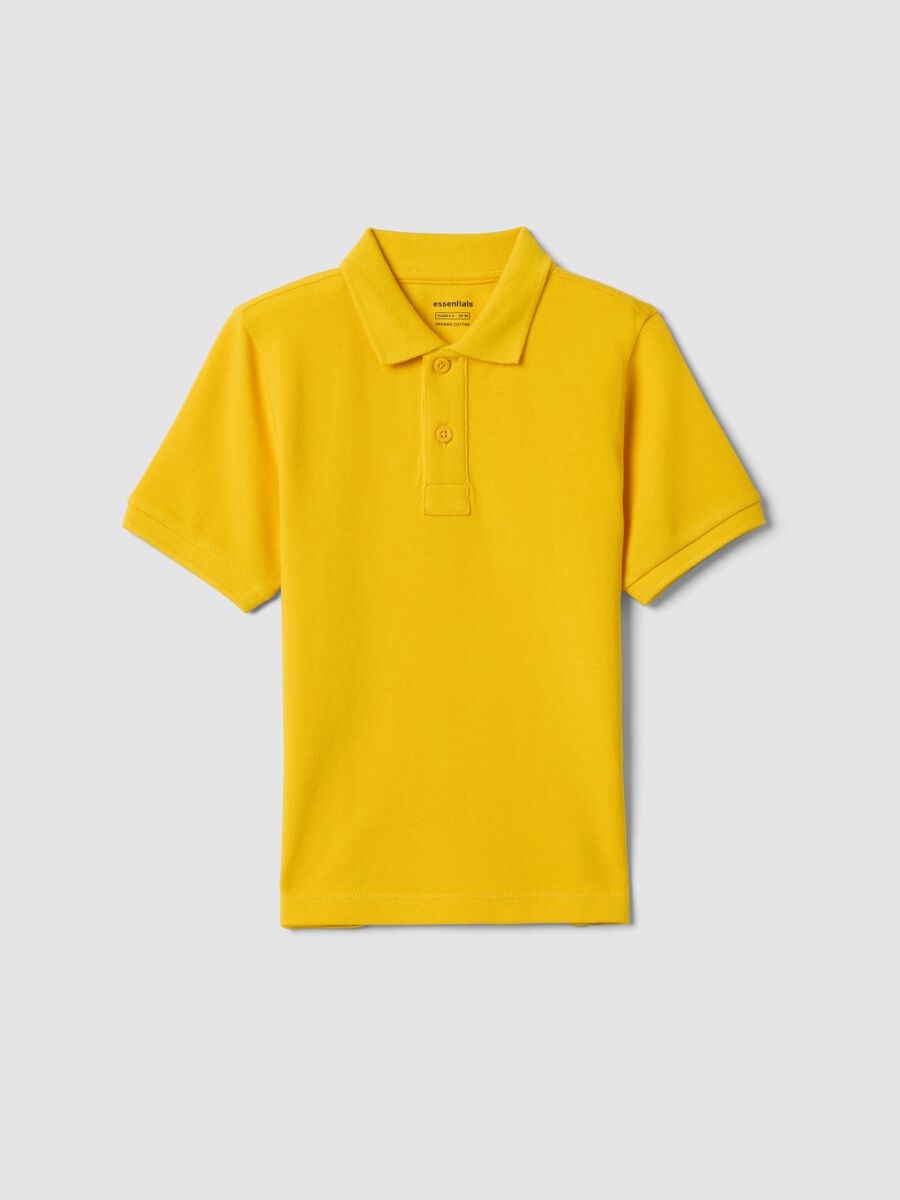 Polo a maniche corte gialla in puro cotone organico da bambino_0