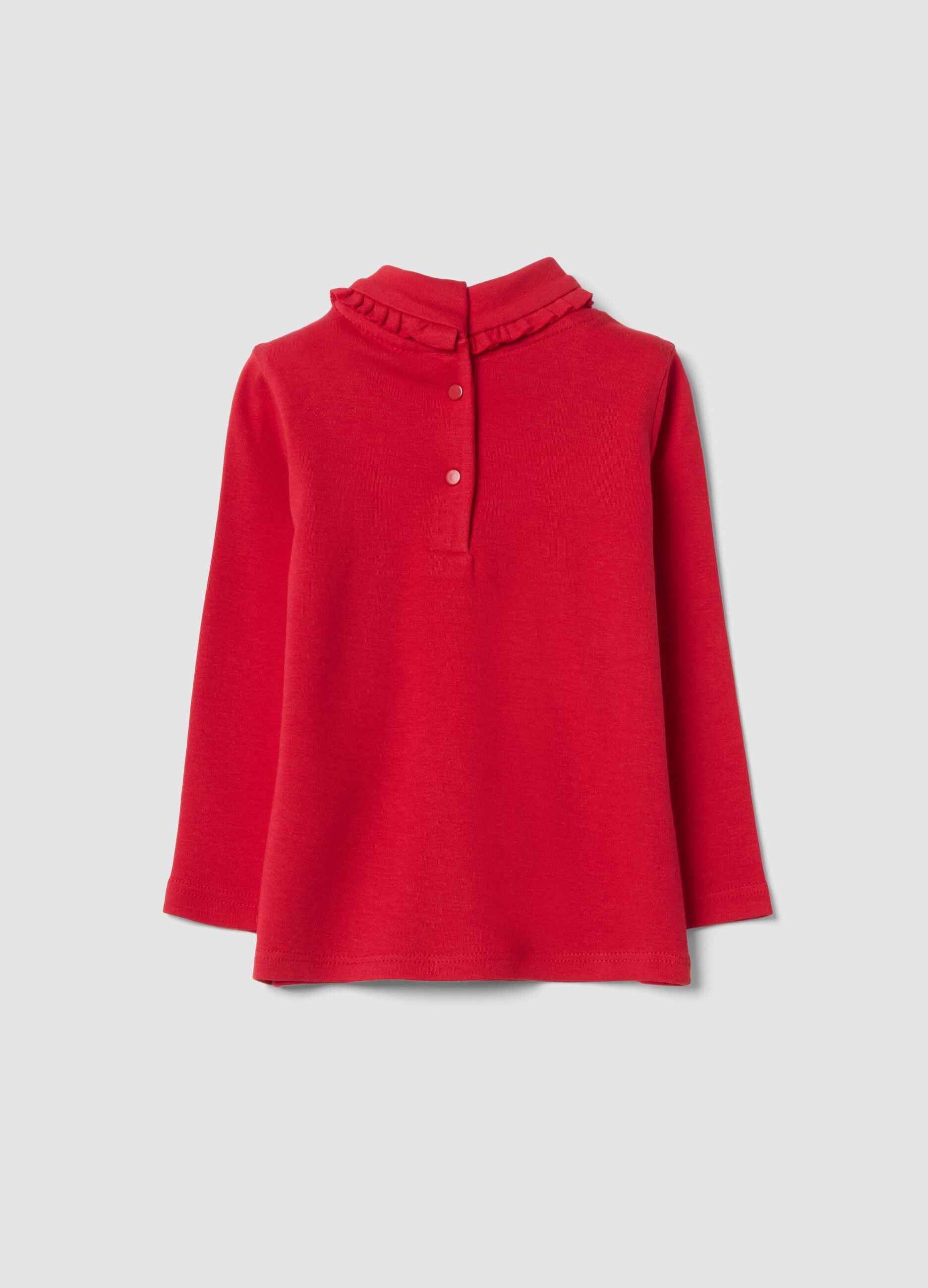 Red pure cotton high-neck T-shirt