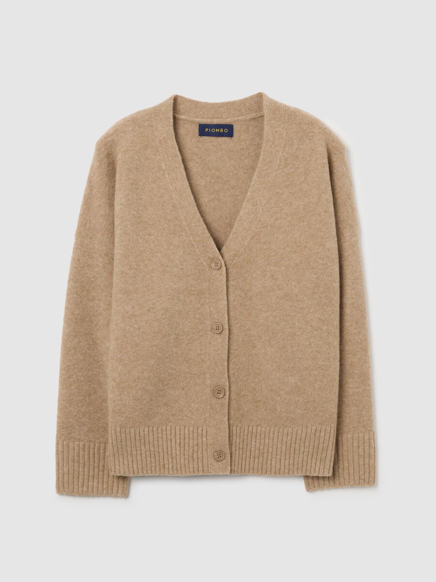 Cardigan beige vestibilità over con scollo a V e bottoni_0