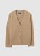 Beige oversized cardigan with V-neck and buttons_0