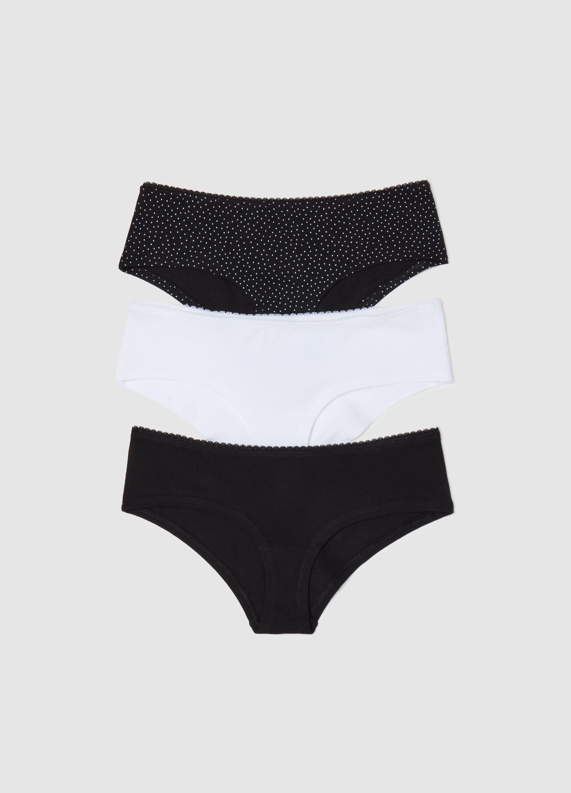Three-pack French knickers with lace