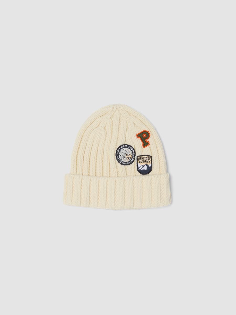White rib-knit wool-blend beanie with turn-up cuff_0
