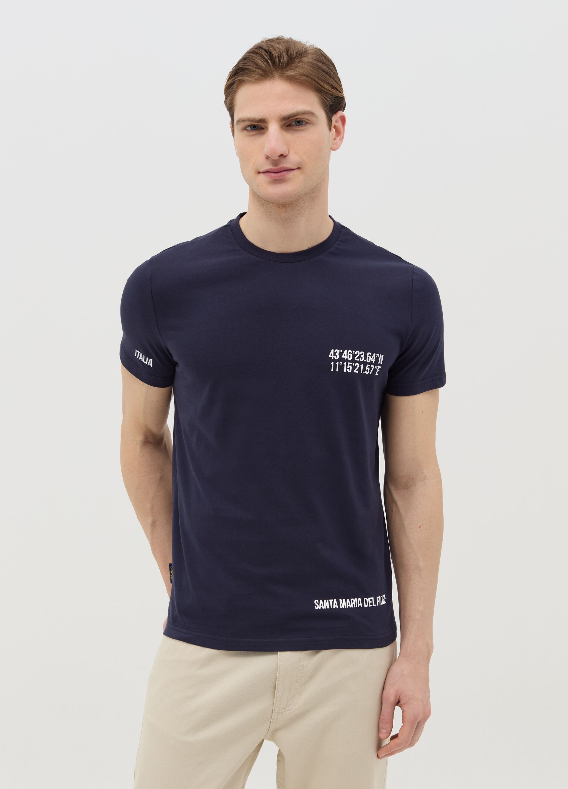 Cotton T-shirt with Santa Maria del Fiore coordinates print