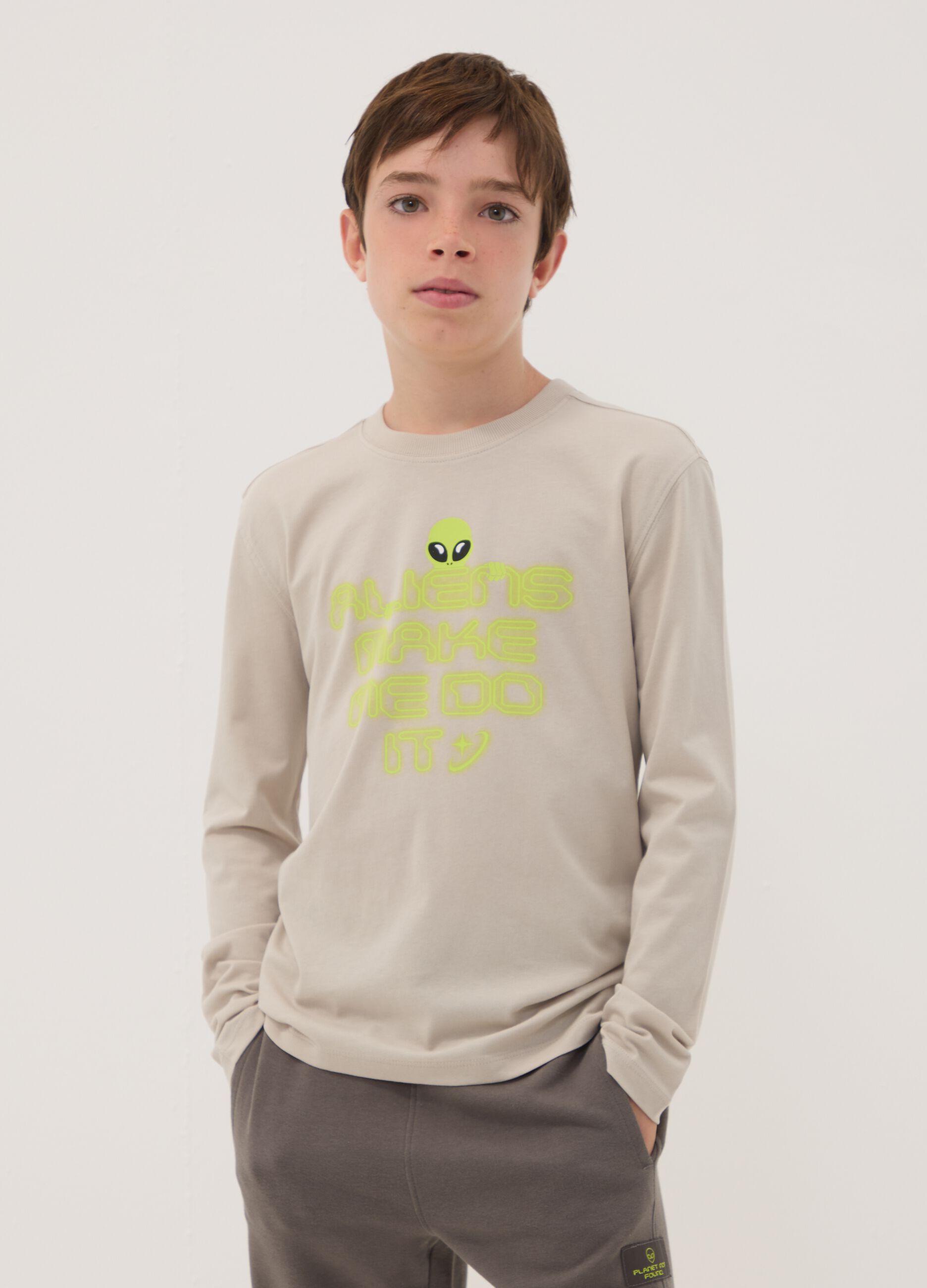 Grey pure organic cotton printed T-shirt for boys