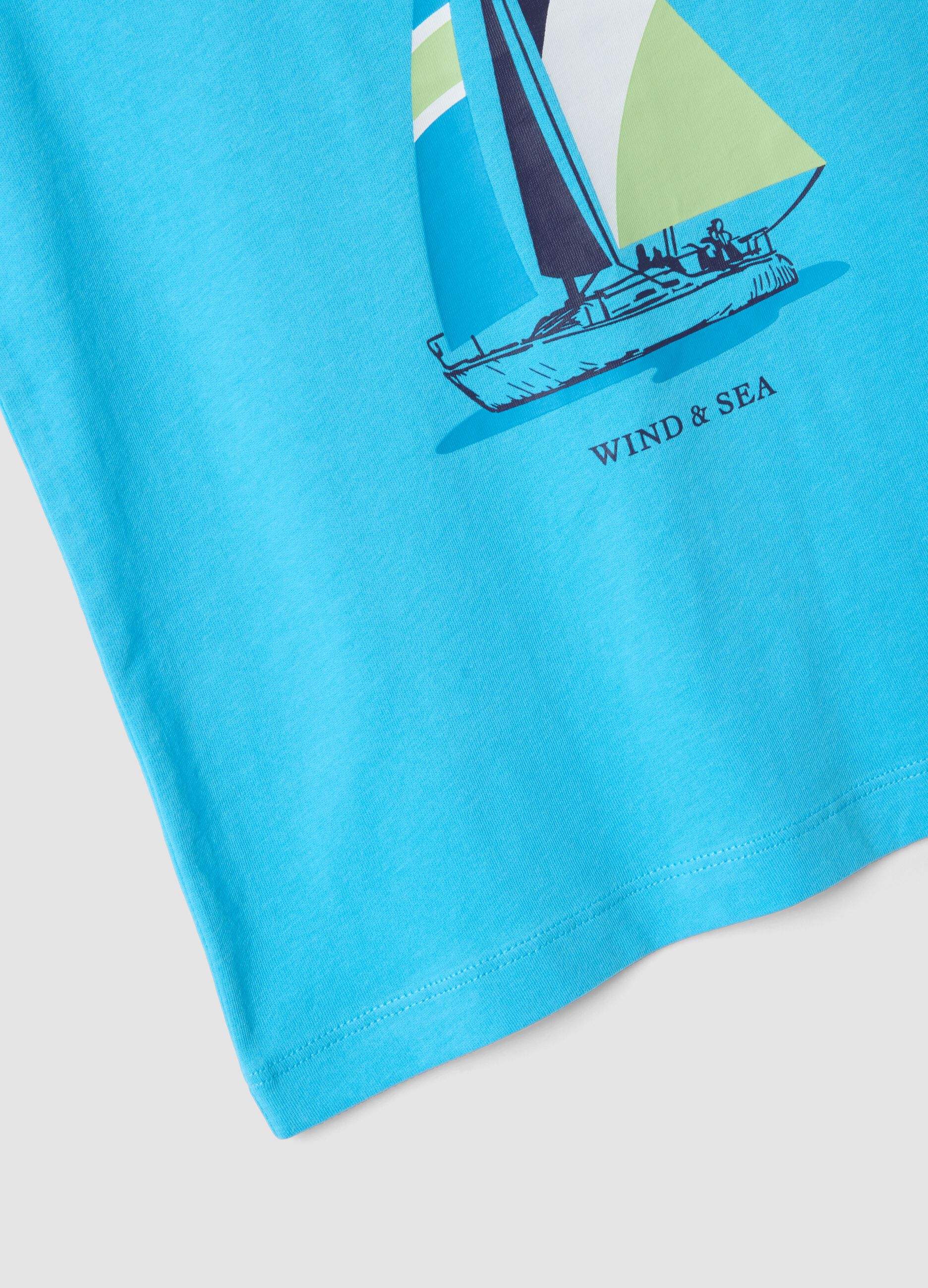 Blue pure cotton boys&rsquo; vest with sailboat print