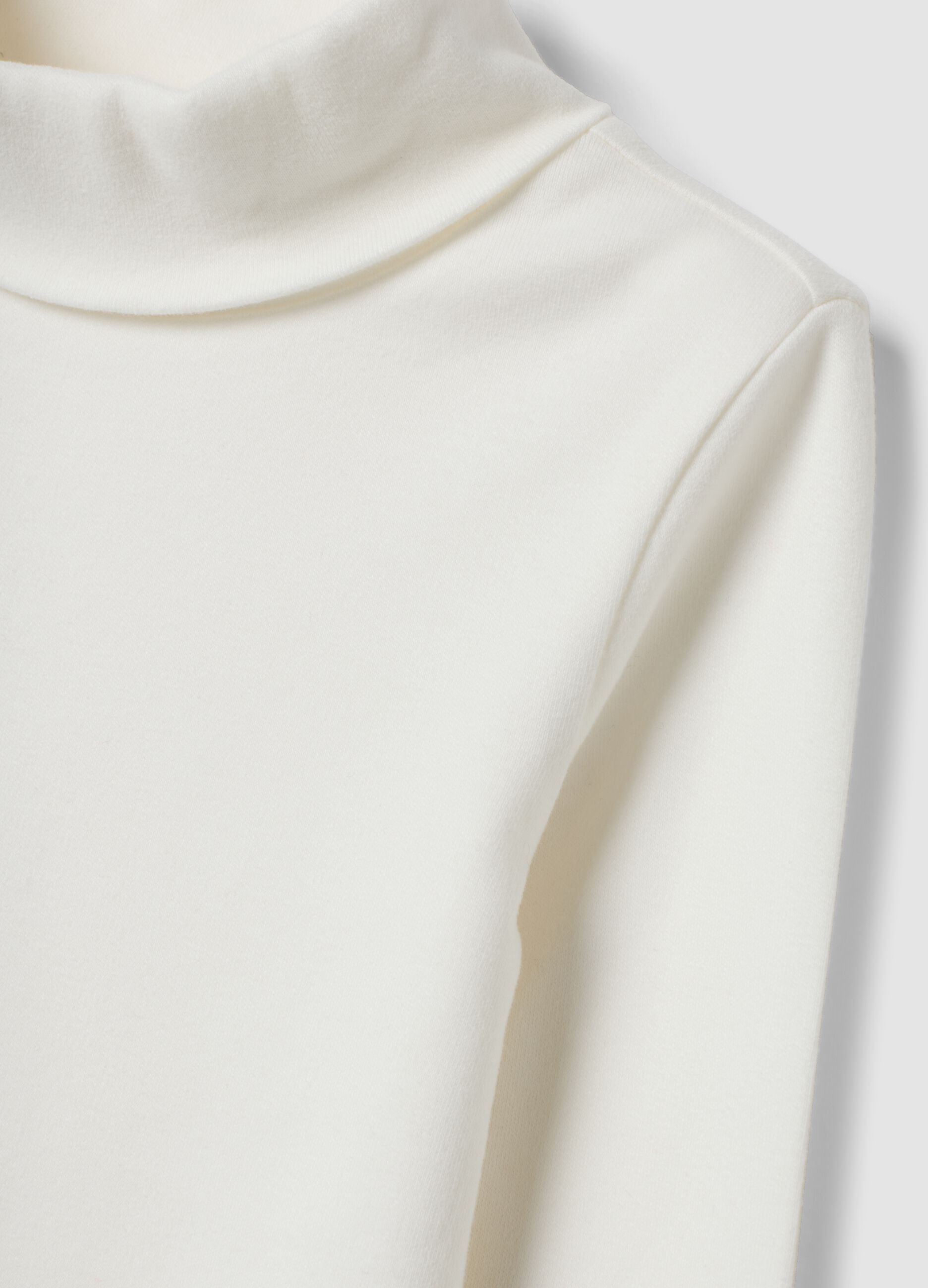White pure cotton turtleneck T-shirt, regular fit