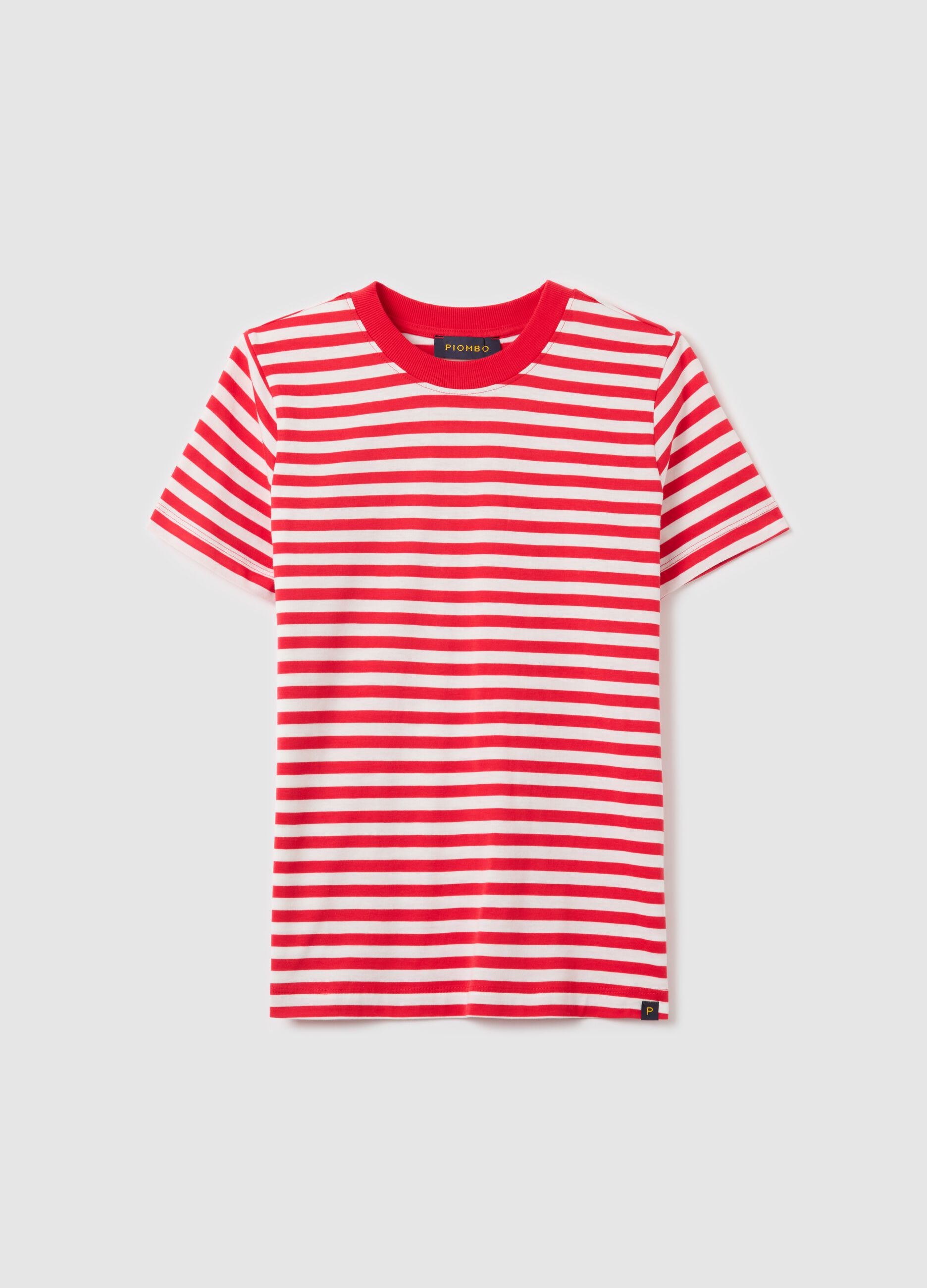 T-shirt a righe rosse e bianche con maniche corte
