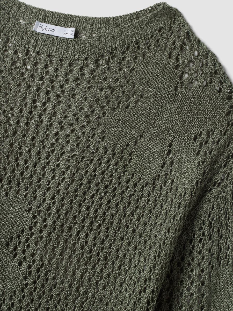 Maglia verde traforata con motivo floreale regular fit_5
