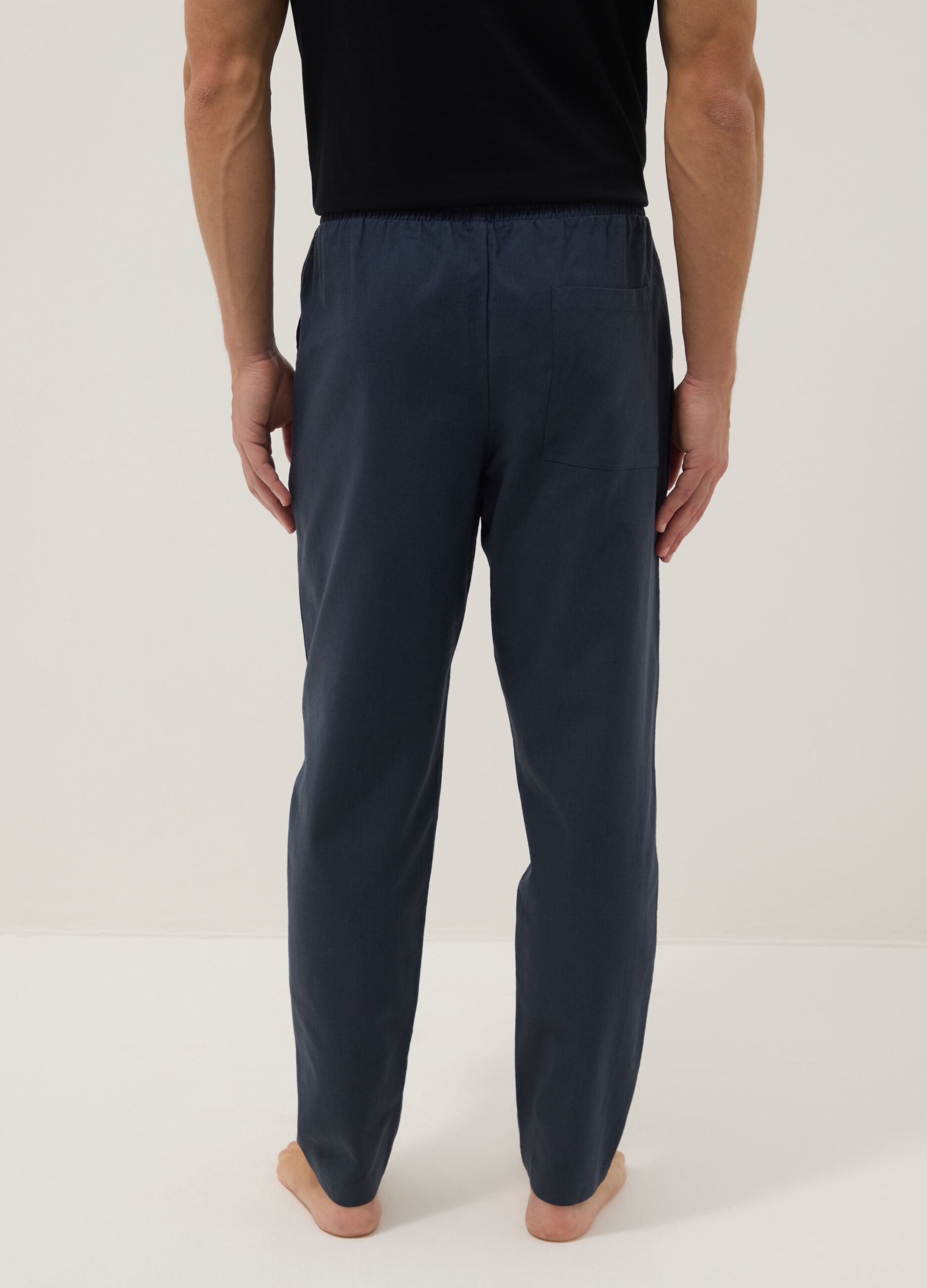 Green cotton-linen blend pyjama trousers, relaxed fit