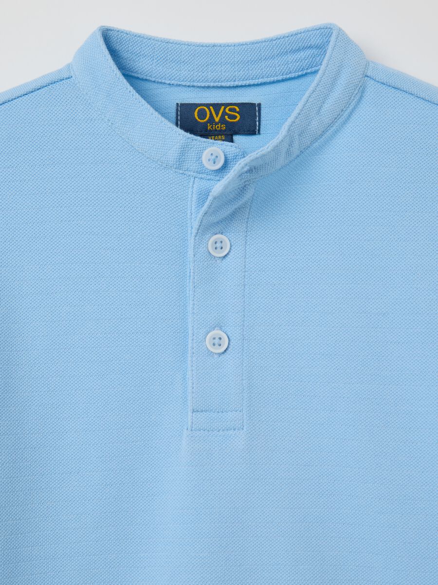 Light blue polo shirt in cotton with Mandarin collar_3