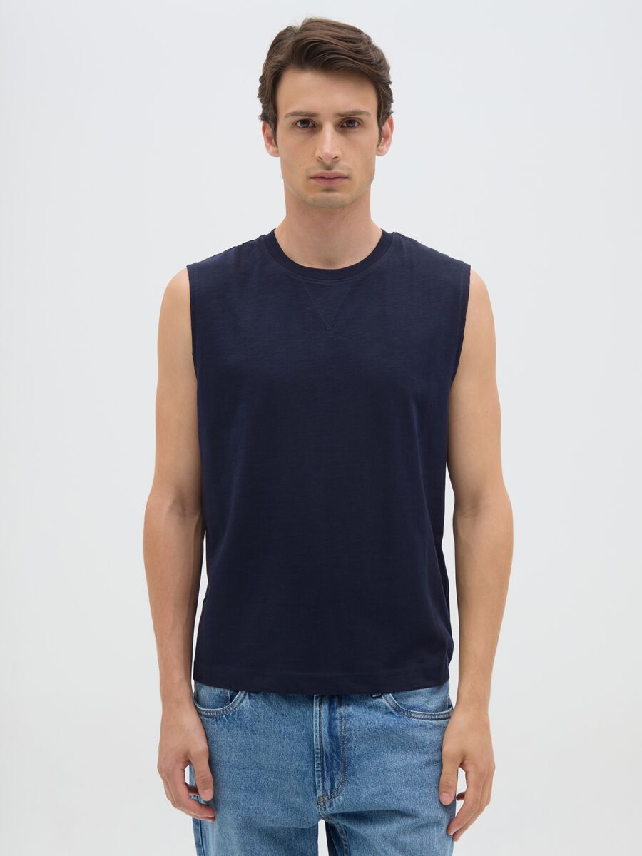 Men's Blue Pure Cotton Relaxed Fit Tank Top_0