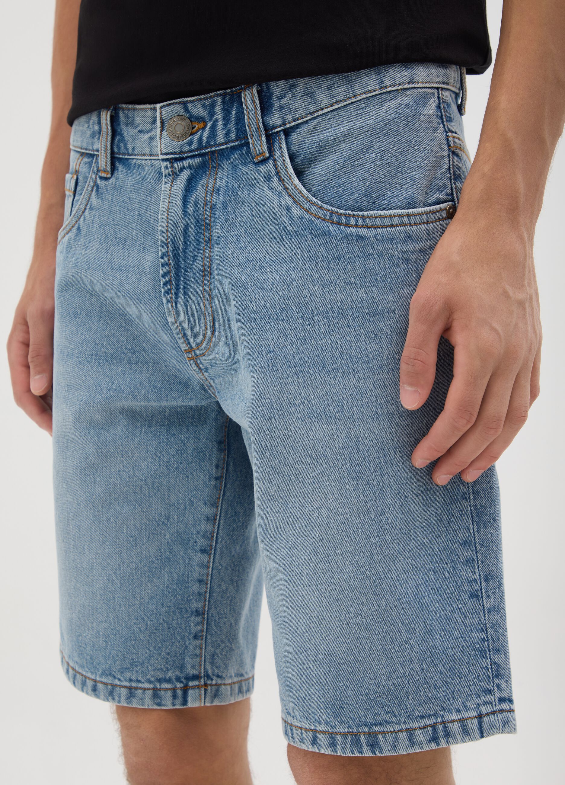 Men's Grey Denim Pure Cotton Slim Fit Shorts