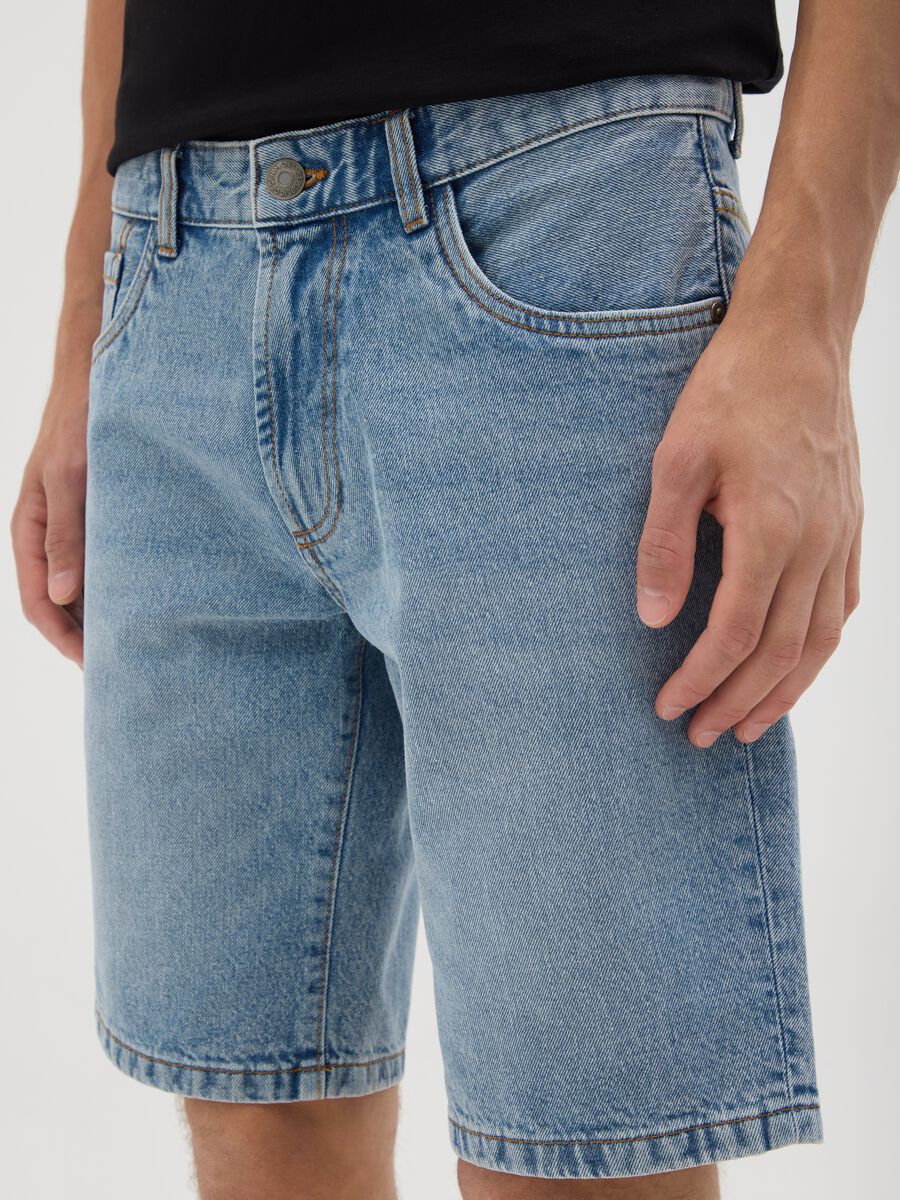 Men's Grey Denim Pure Cotton Slim Fit Shorts_2