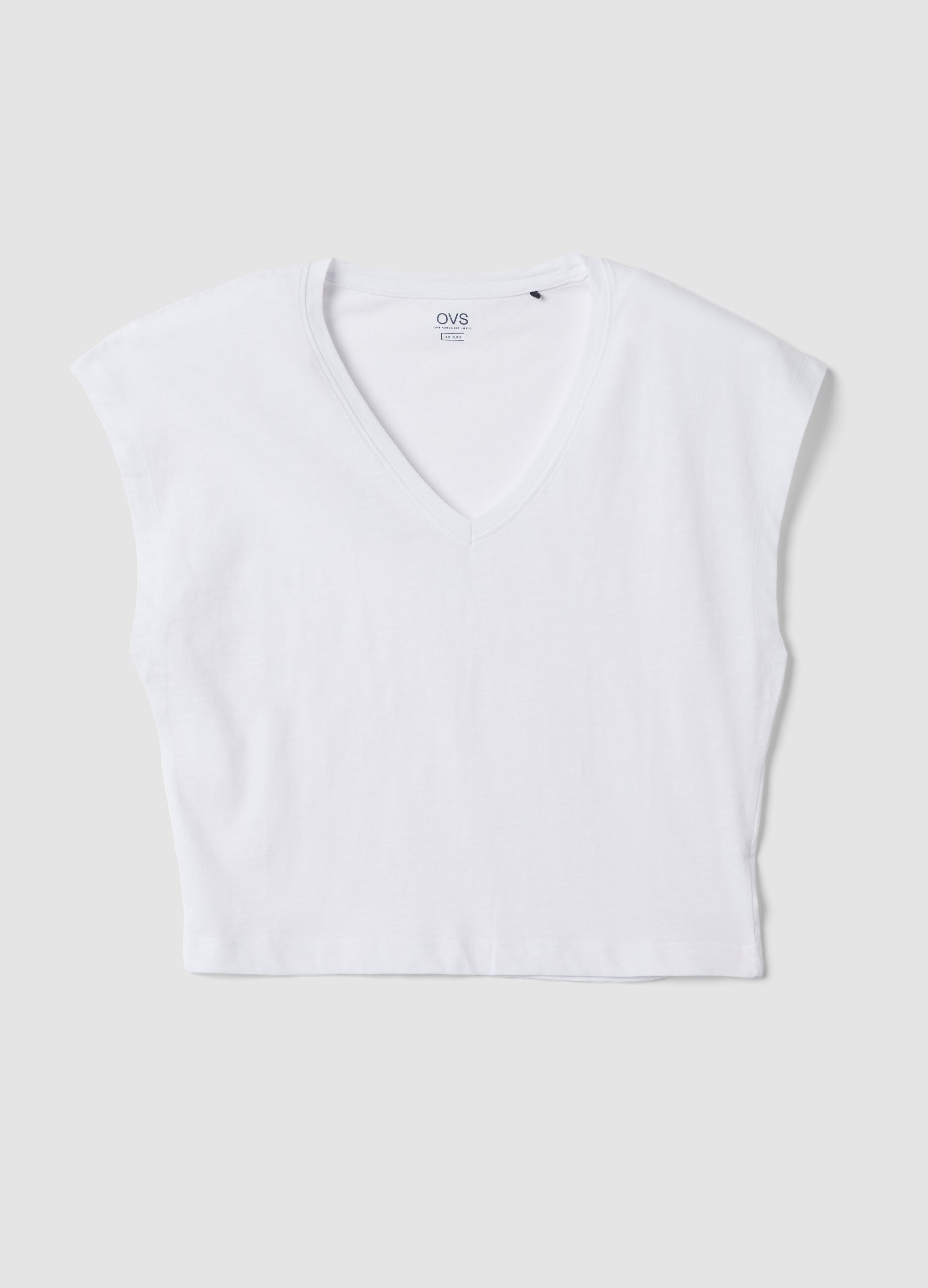 White pure cotton V-neck T-shirt
