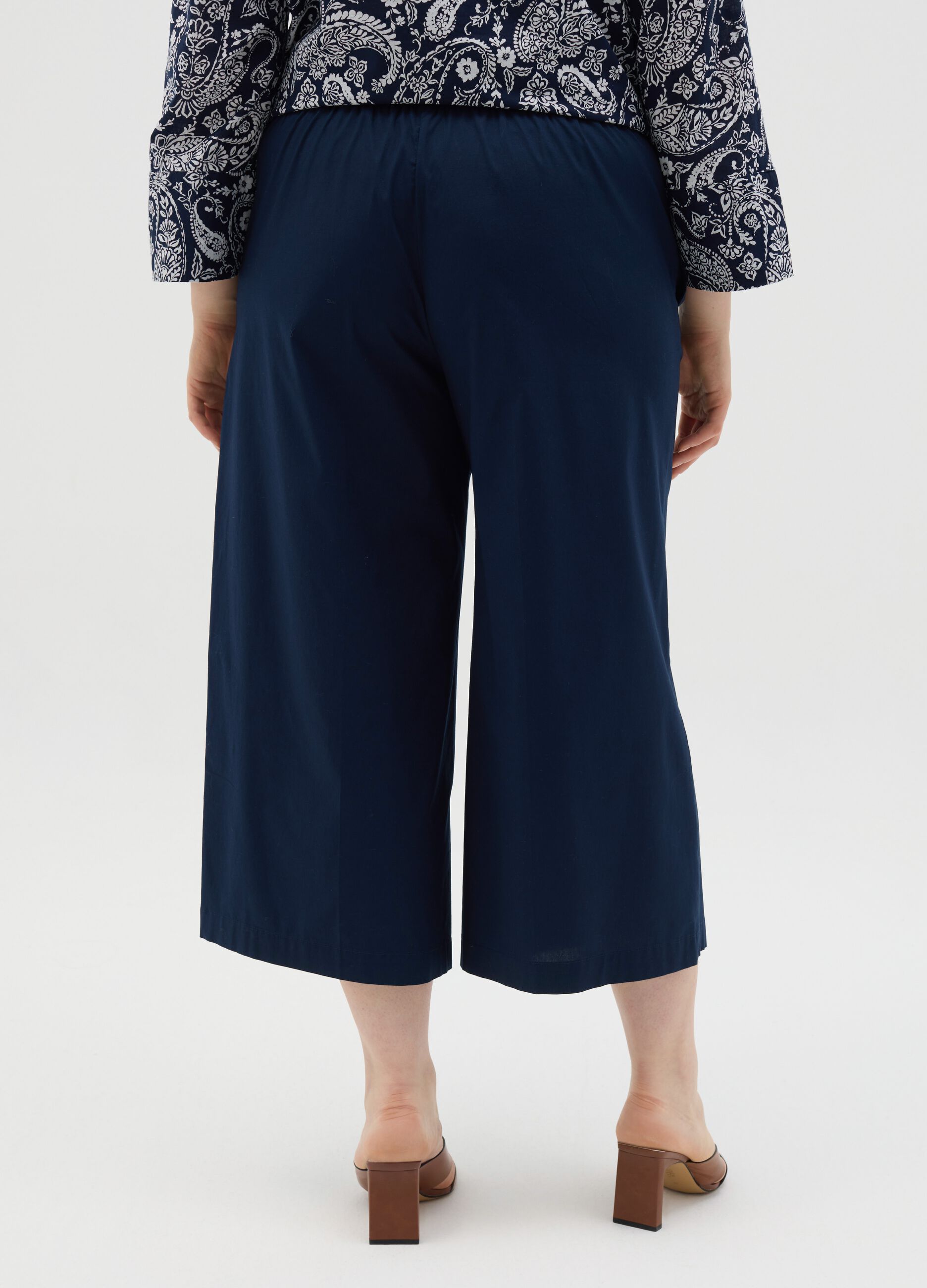 Wide Blue Stretch Cotton Trousers Mya
