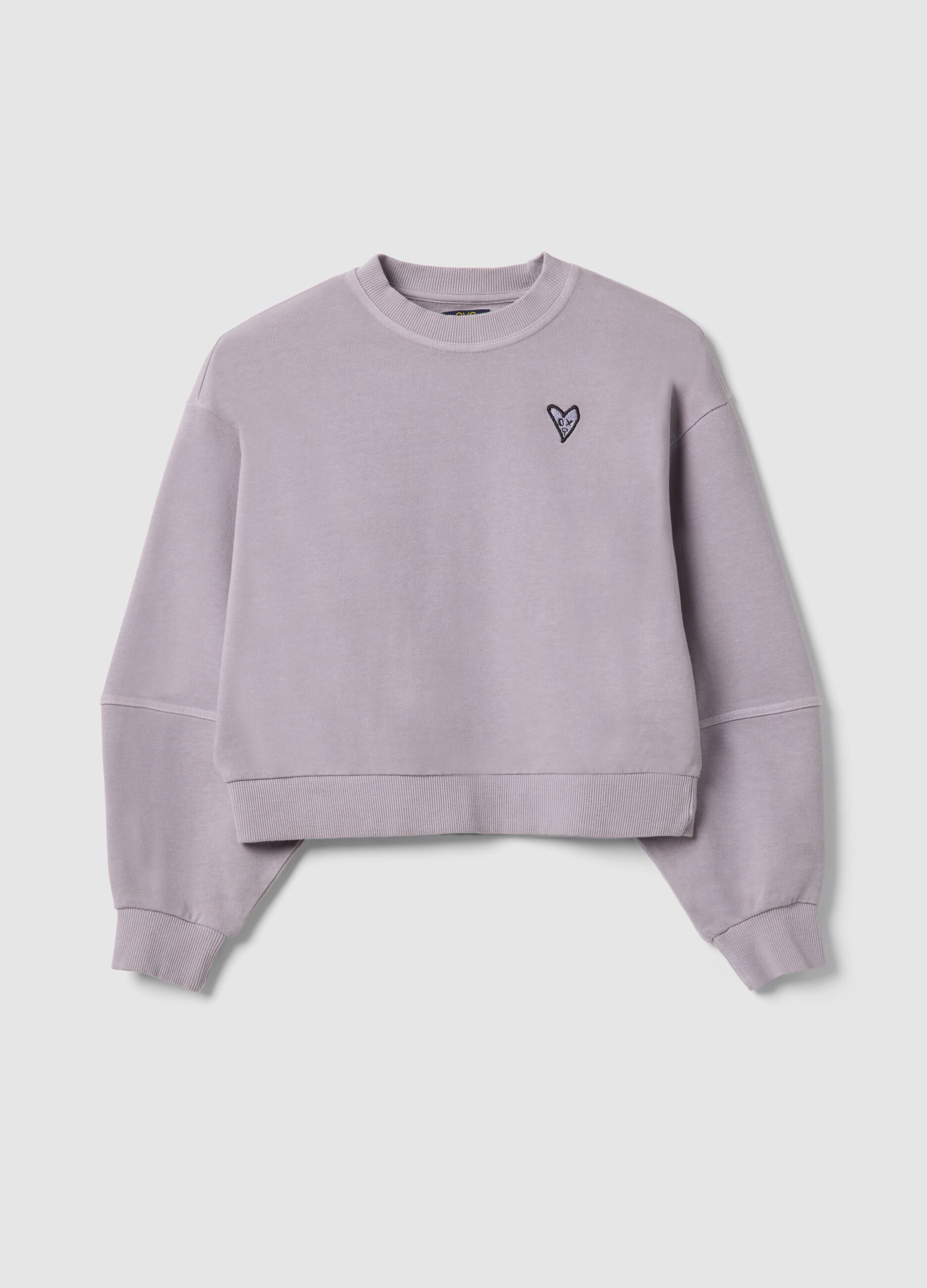 Oversized fit purple cotton crew neck sweatshirt for girls