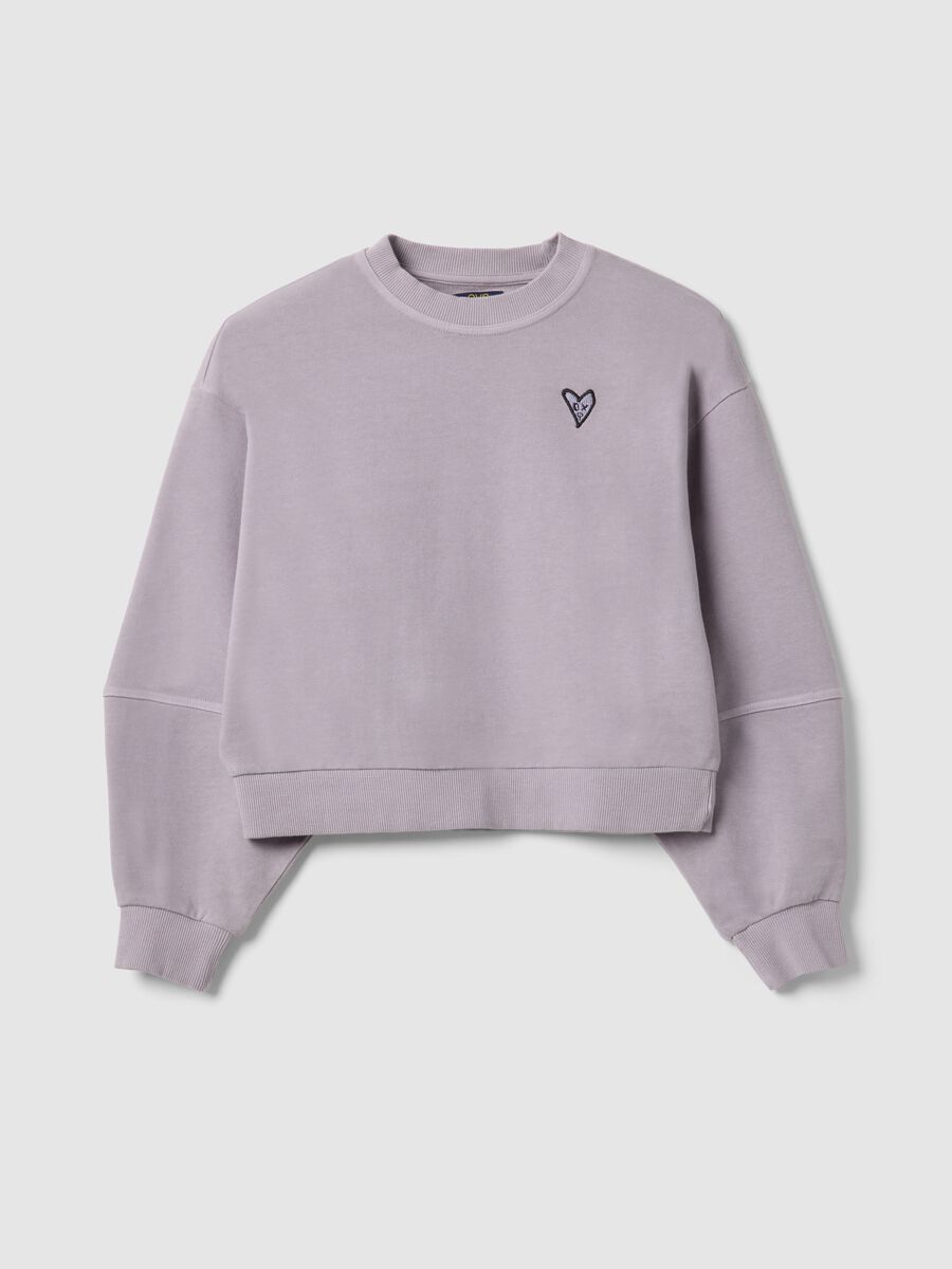 Felpa girocollo in puro cotone viola da ragazza oversize fit_0